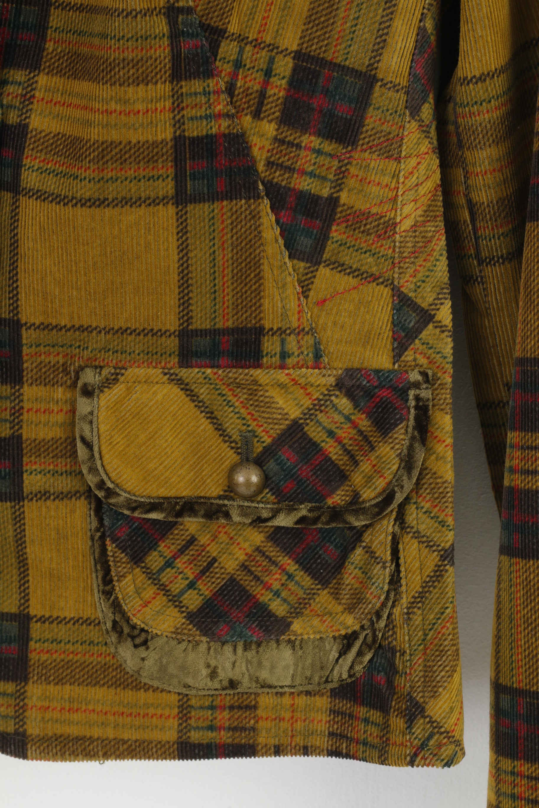 Vintage Women 40 S Blazer Green Checkered Cotton Country  Style Vintage Corduroy Jacket