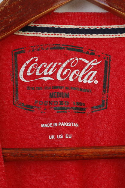 Coca Cola Men M T-Shirt Red Cotton Logo Graphic Classic Tee Crew Neck Vintage Top