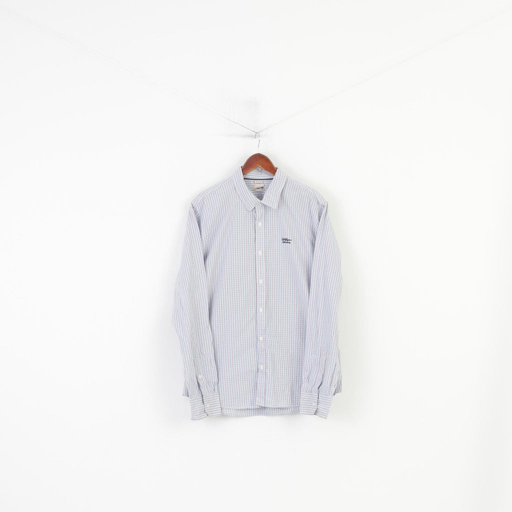 Hilfiger Denim Men XL L Casual Shirt Checkered Long Sleeve Cotton Blue Top