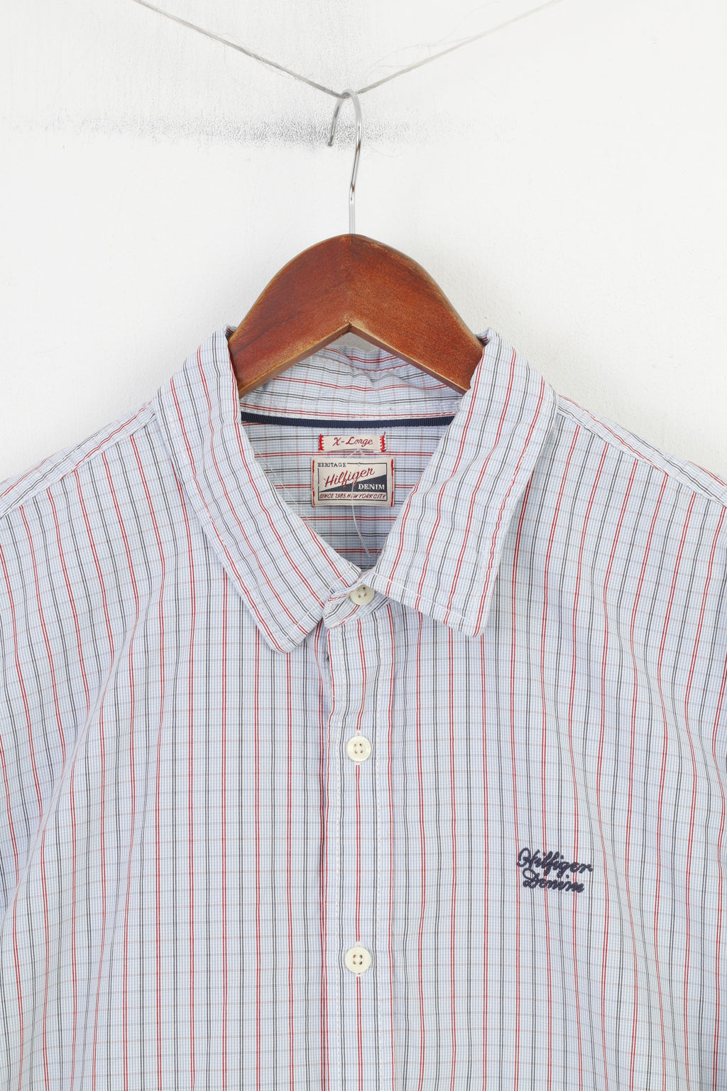 Hilfiger Denim Homme XL L Chemise décontractée à carreaux à manches longues en coton Bleu Haut 