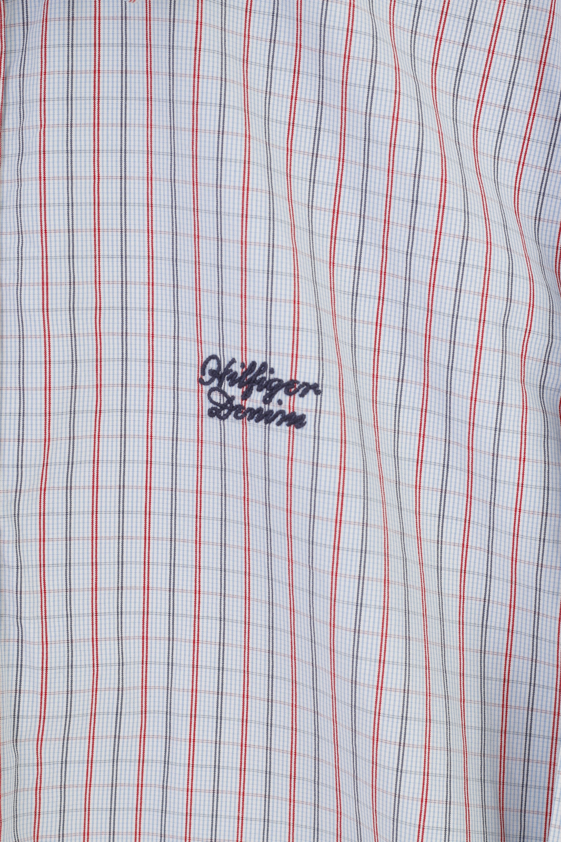 Hilfiger Denim Men XL L Casual Shirt Checkered Long Sleeve Cotton Blue Top