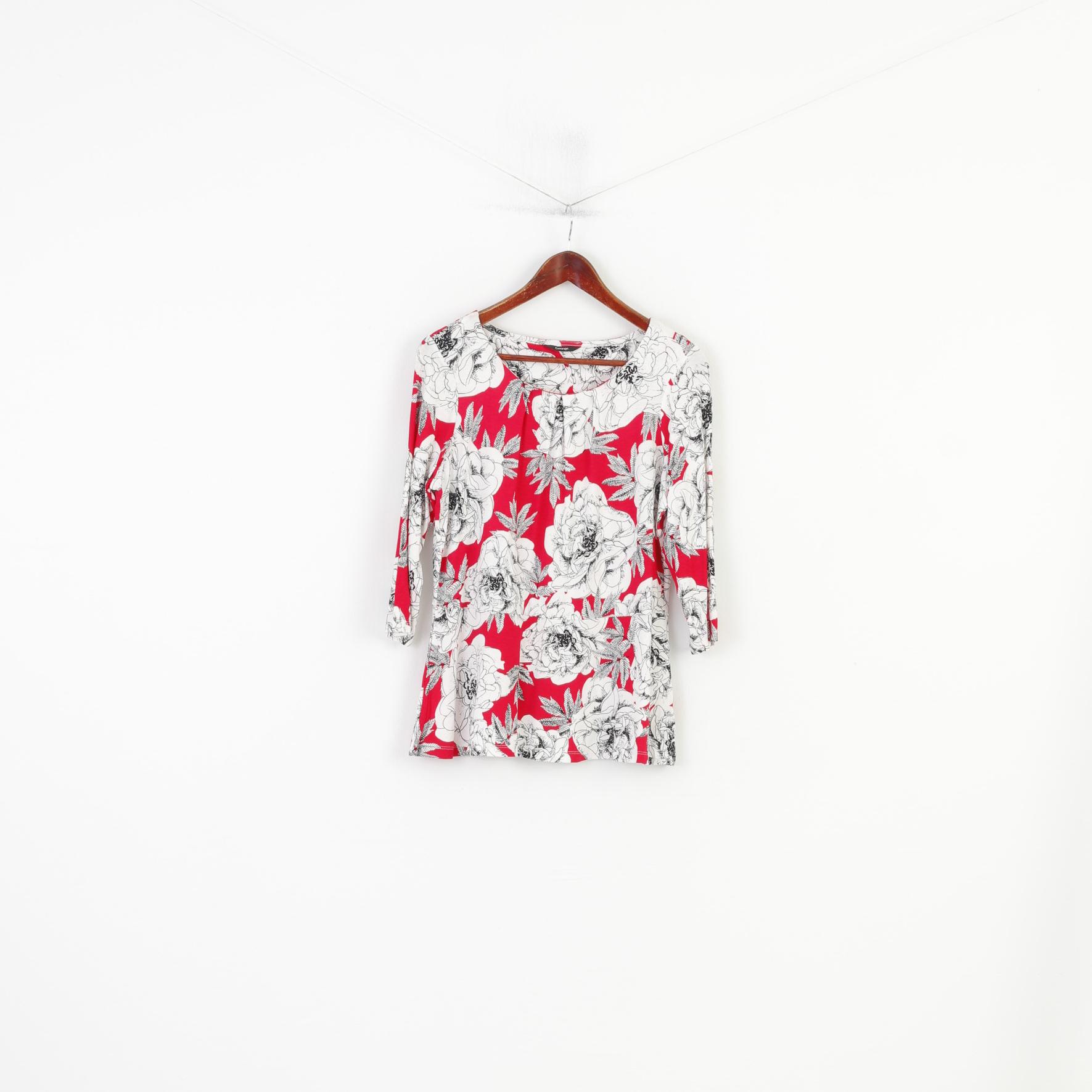 George Women 16 44 XL Shirt Viscose White Flowers Crew Neck Top