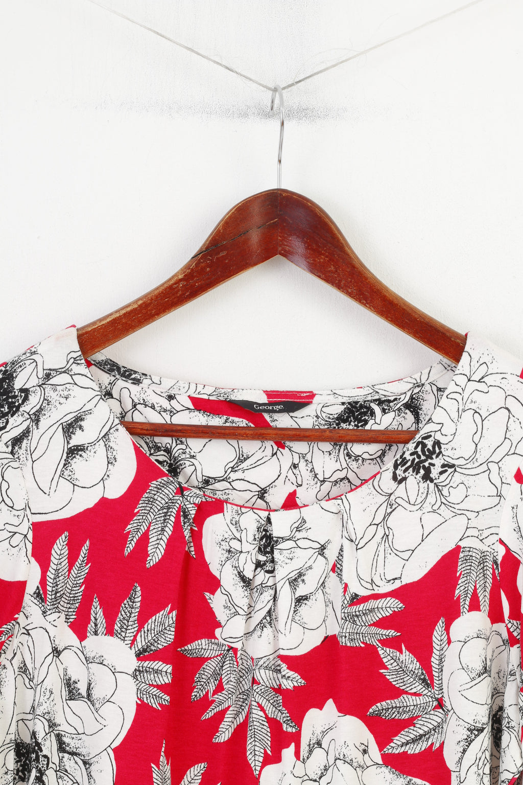 George femmes 16 44 XL chemise viscose fleurs blanches col rond haut