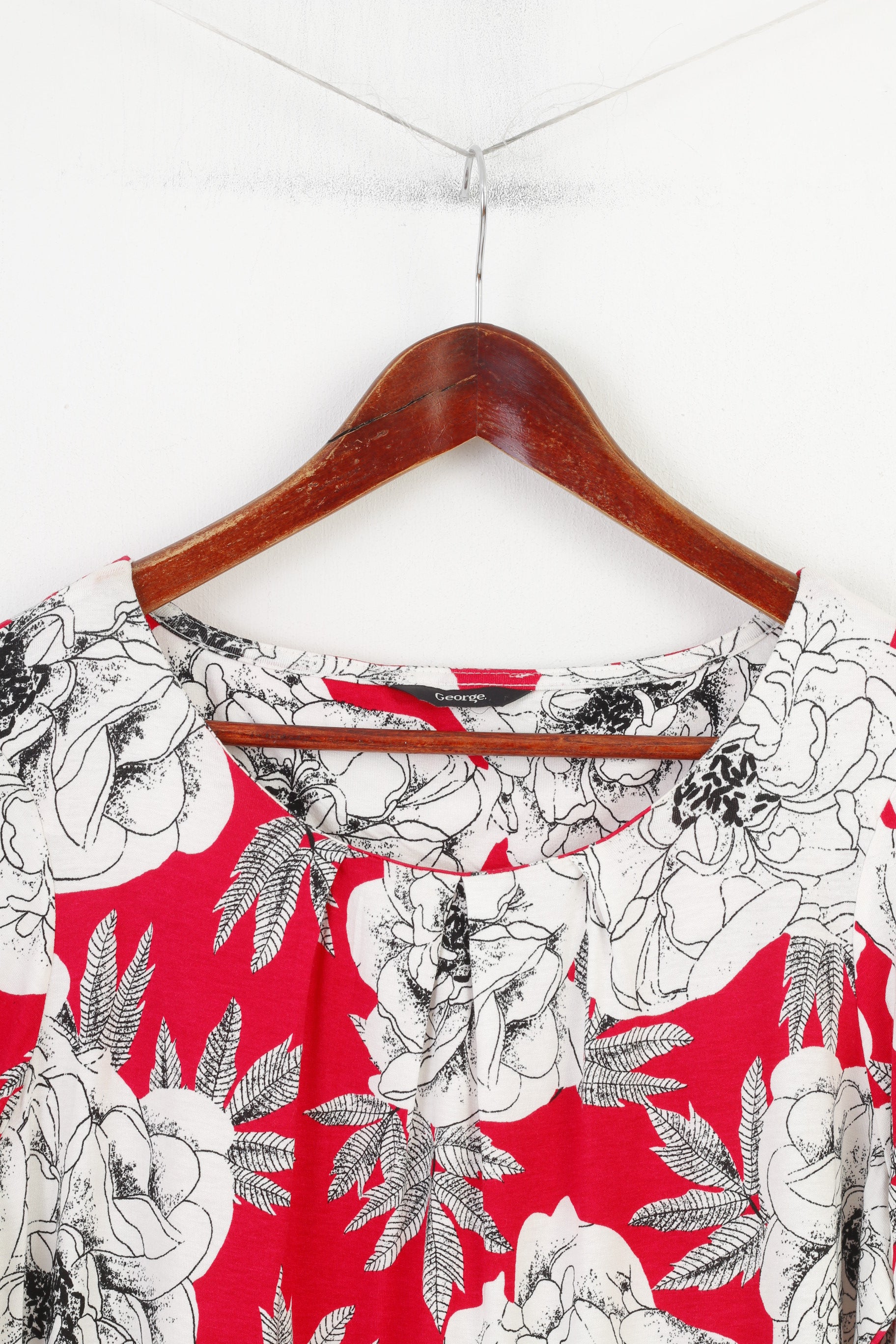 George femmes 16 44 XL chemise viscose fleurs blanches col rond haut