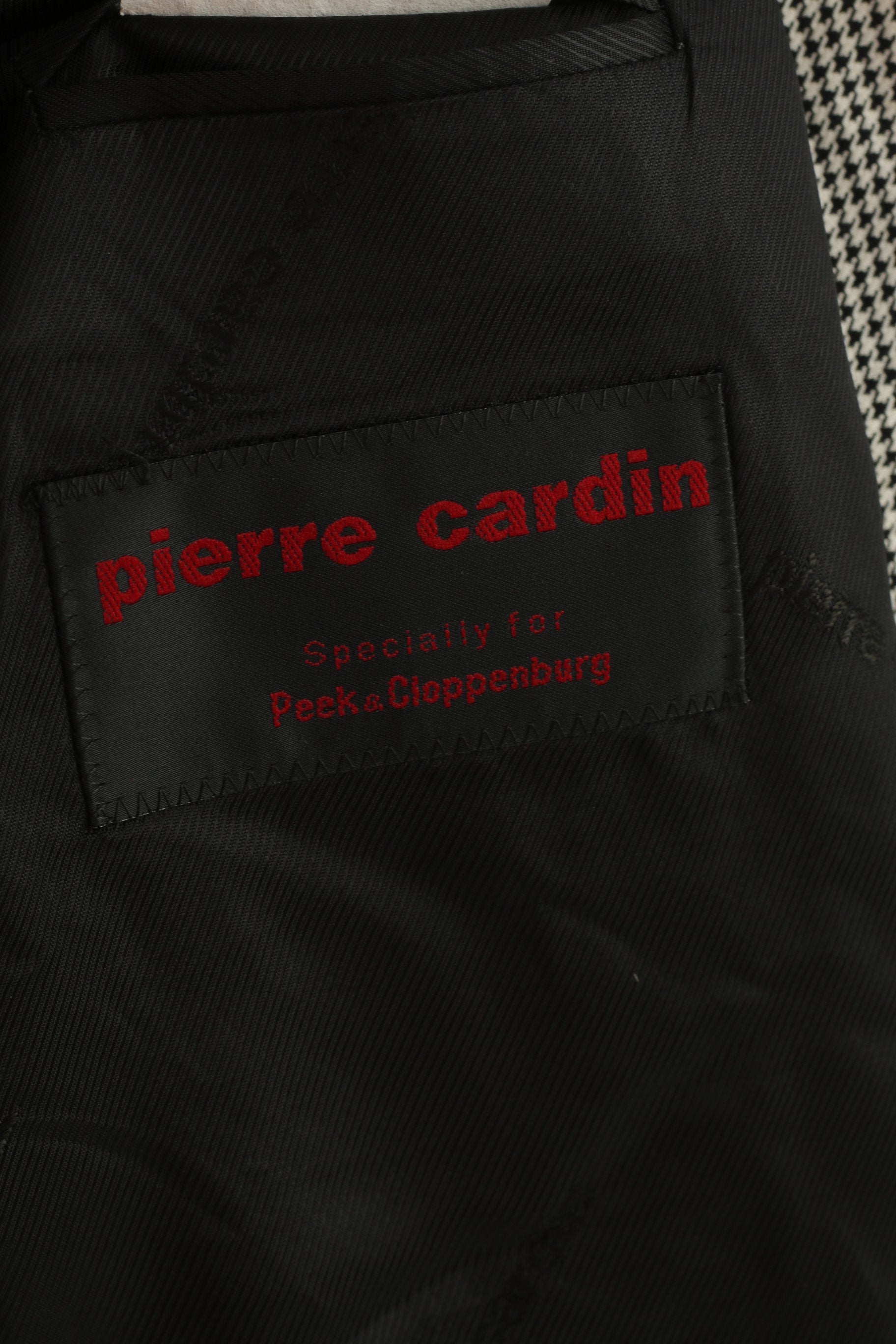 Pierre Cardin Men 102 L Blazer Black White Pattern Checkered Silk Wool Blend Single Breasted Jacket