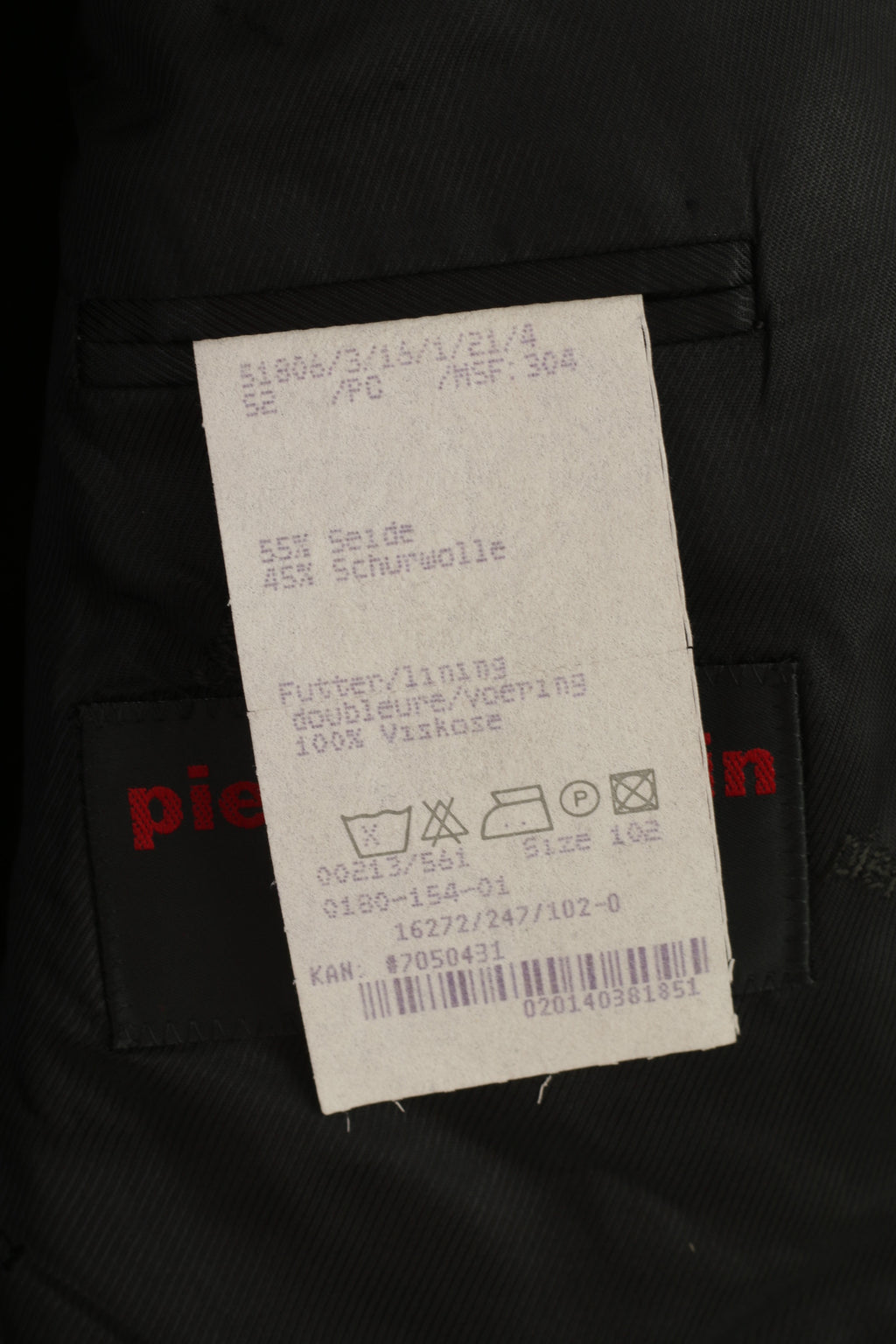 Pierre Cardin Men 102 L Blazer Black White Pattern Checkered Silk Wool Blend Single Breasted Jacket