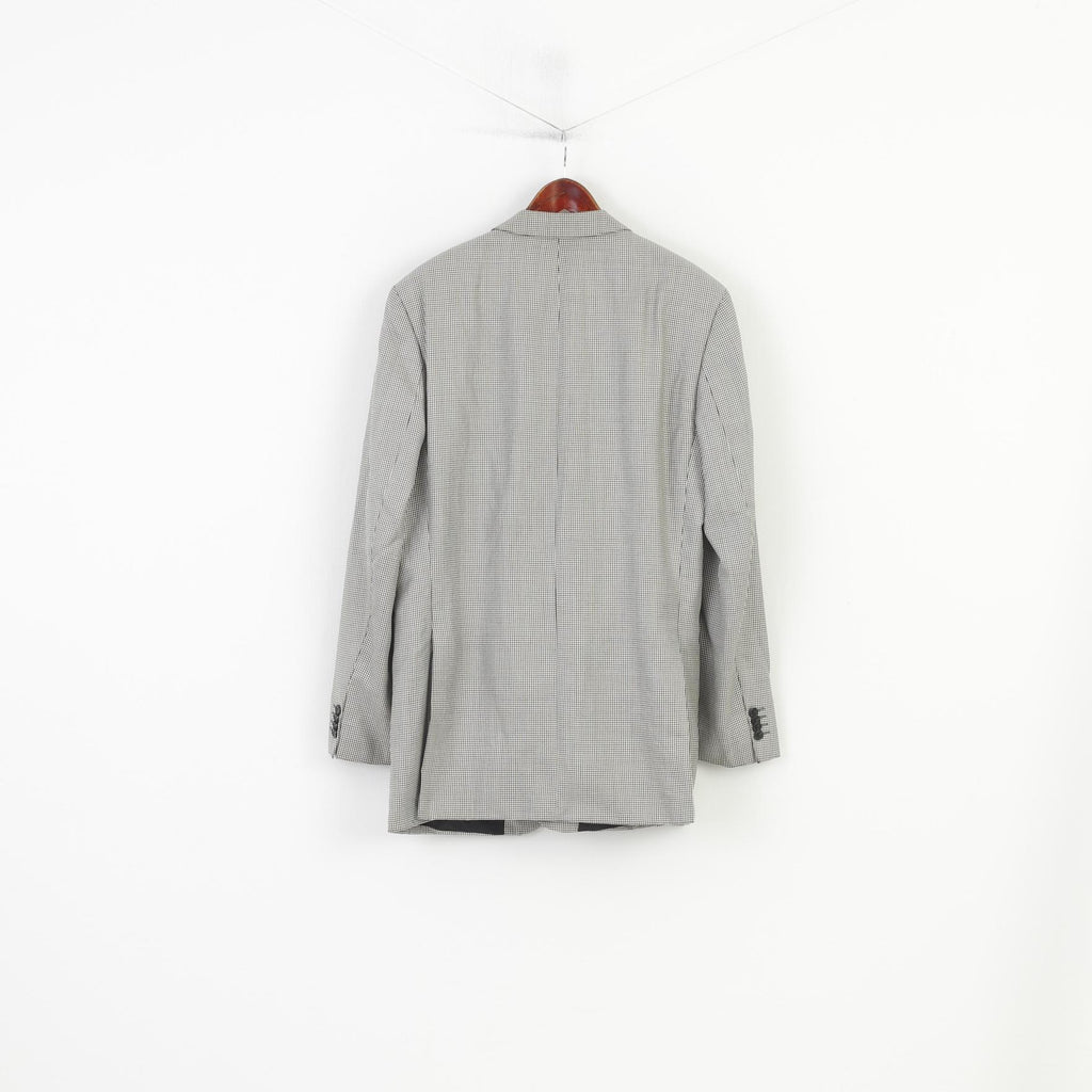 Pierre Cardin Men 102 L Blazer Black White Pattern Checkered Silk Wool Blend Single Breasted Jacket