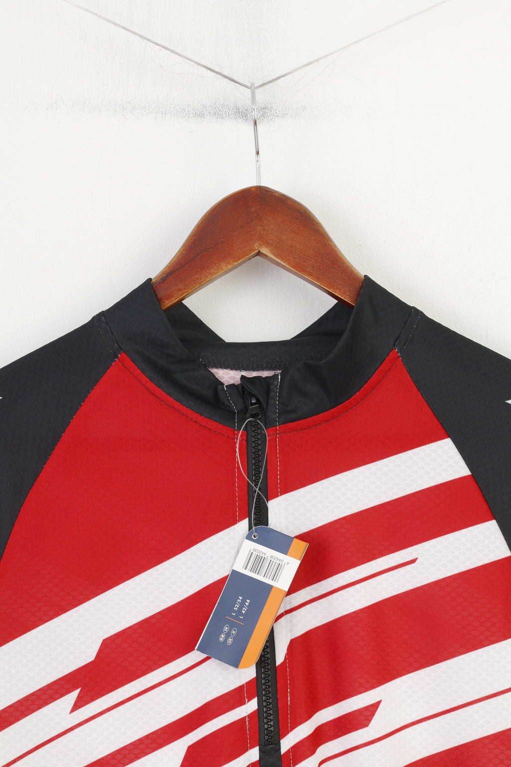 New Crivit Sports Men L 52/54 Cycling Shirt Zip Neck Red White Bike  Jersey Pockets Top