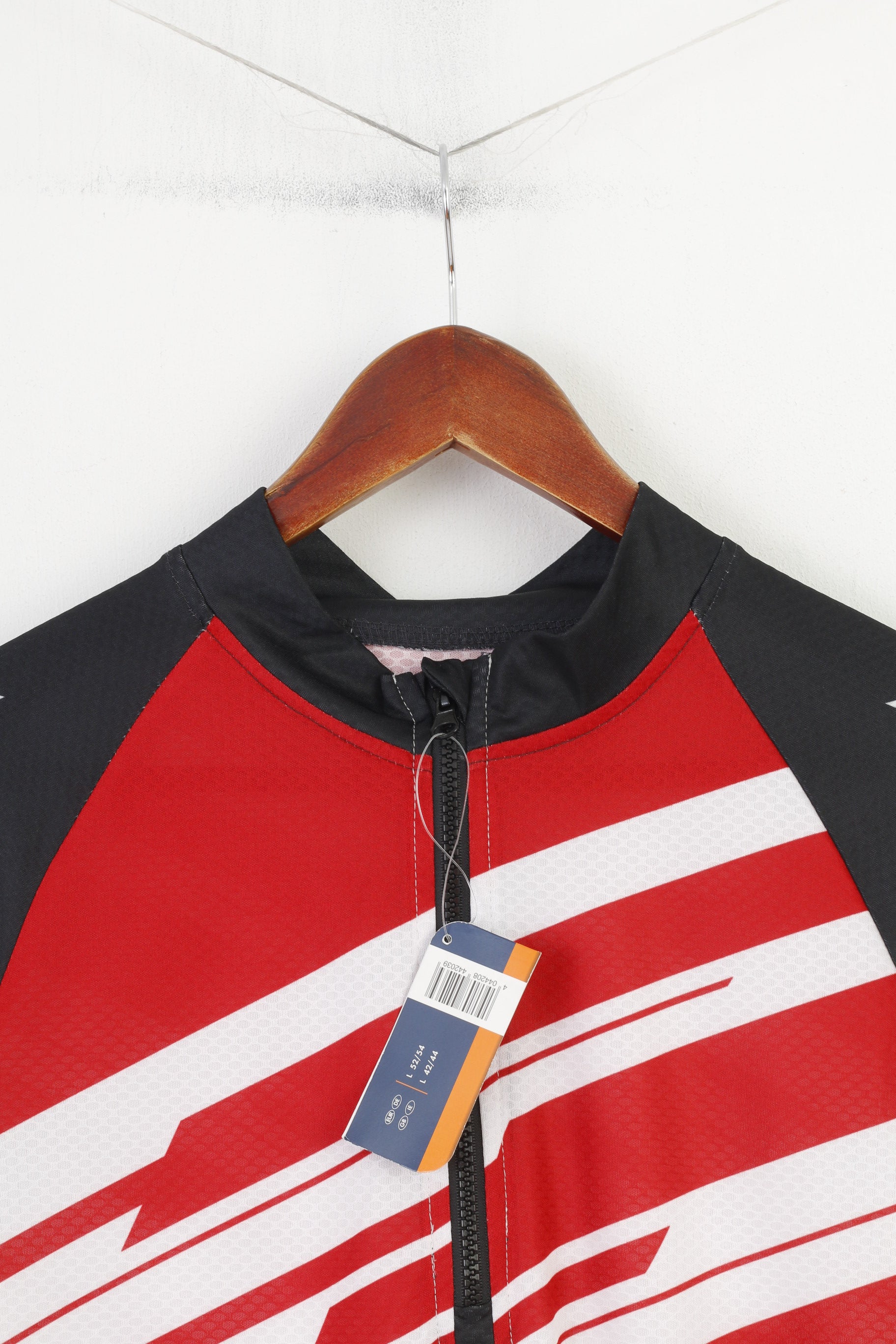 New Crivit Sports Men L 52/54 Cycling Shirt Zip Neck Red White Bike  Jersey Pockets Top