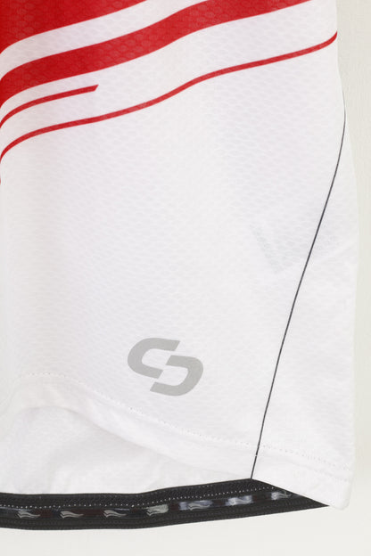 Nuova maglia da ciclismo Crivit Sports Uomo L 52/54 con zip sul collo rossa bianca con tasche in maglia da bici