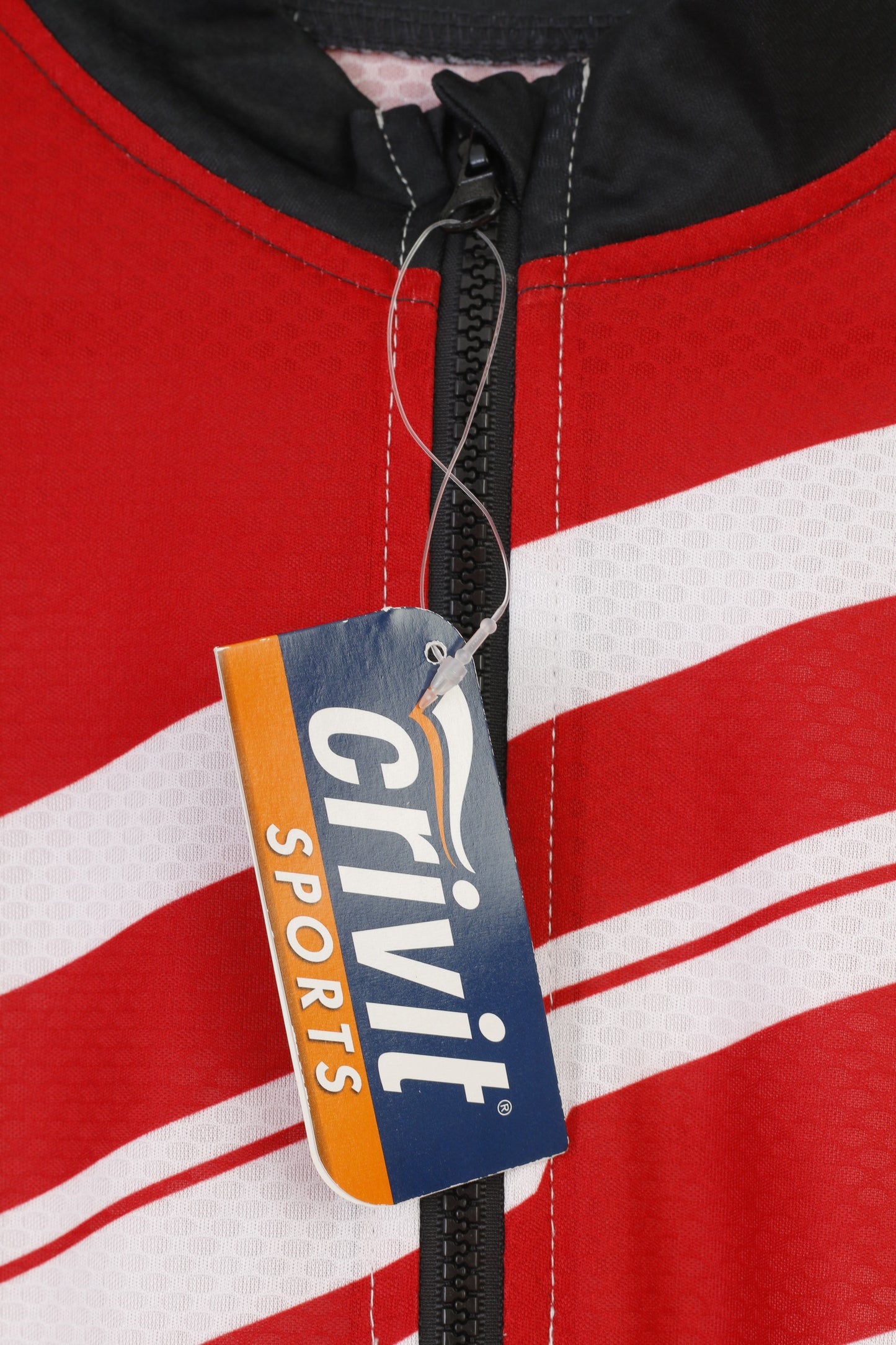 Nuova maglia da ciclismo Crivit Sports Uomo L 52/54 con zip sul collo rossa bianca con tasche in maglia da bici