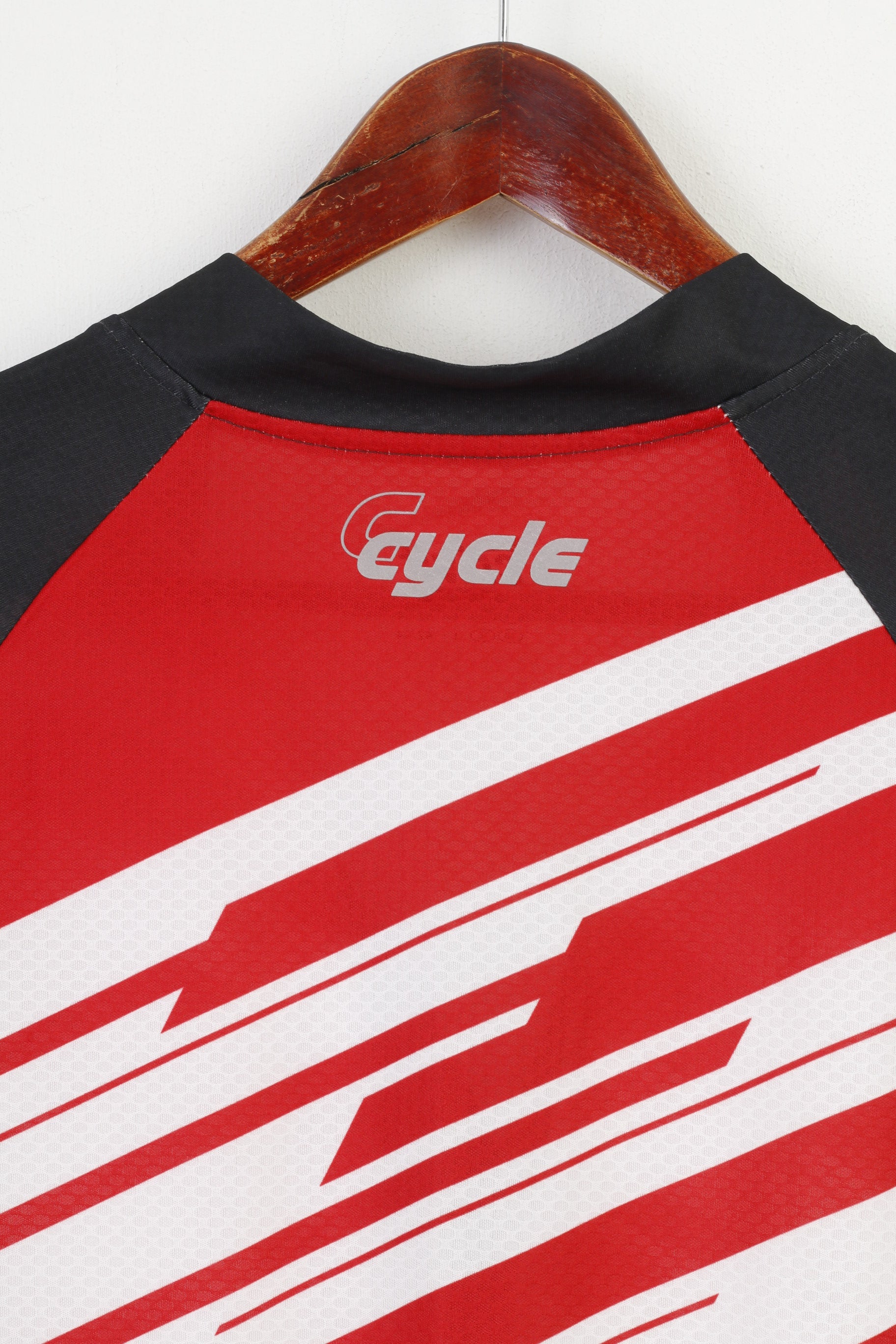 New Crivit Sports Men L 52/54 Cycling Shirt Zip Neck Red White Bike  Jersey Pockets Top
