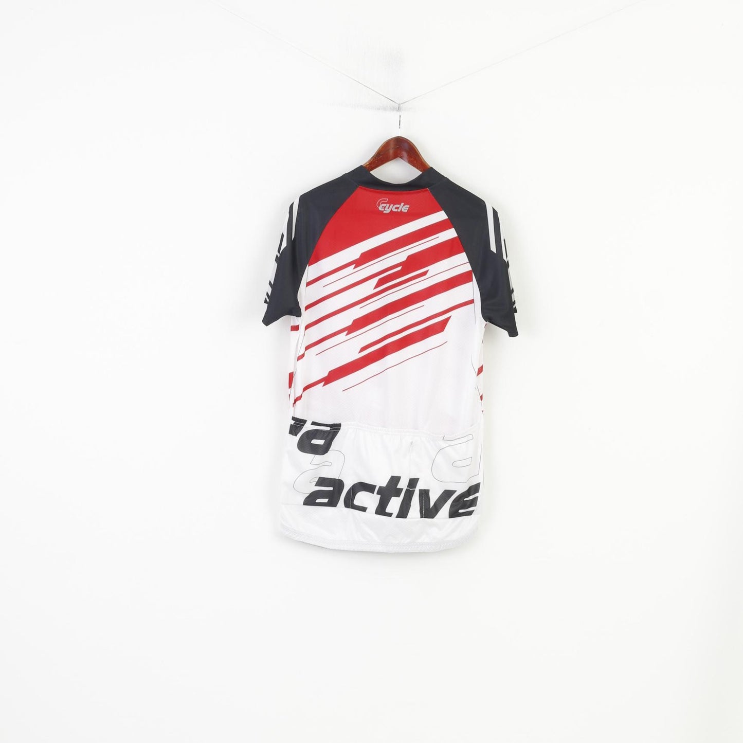 New Crivit Sports Men L 52/54 Cycling Shirt Zip Neck Red White Bike  Jersey Pockets Top