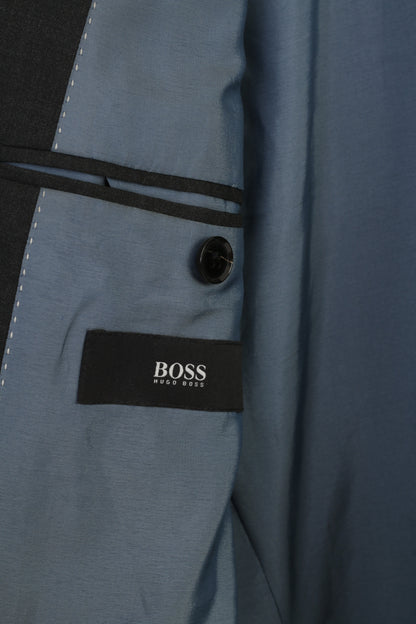 Hugo Boss Hommes 50 40 Blazer Charbon Laine Veste Vintage à Simple Boutonnage