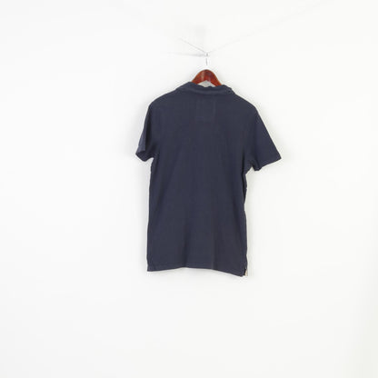 Hollister California Men XL L Polo Shirt Navy Cotton Detailed Buttons Short Sleeve Top