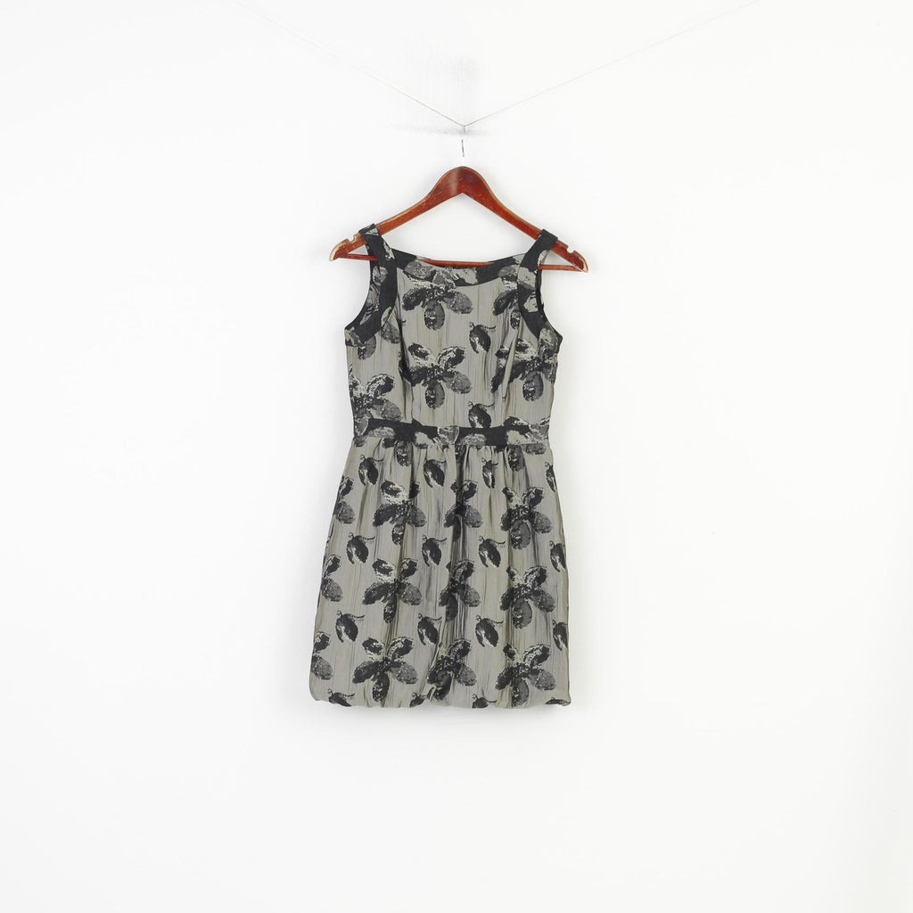 Donna Ricco New York Women 2P XS Dress Grey Shiny Flowers Printed Cocktail Mini 