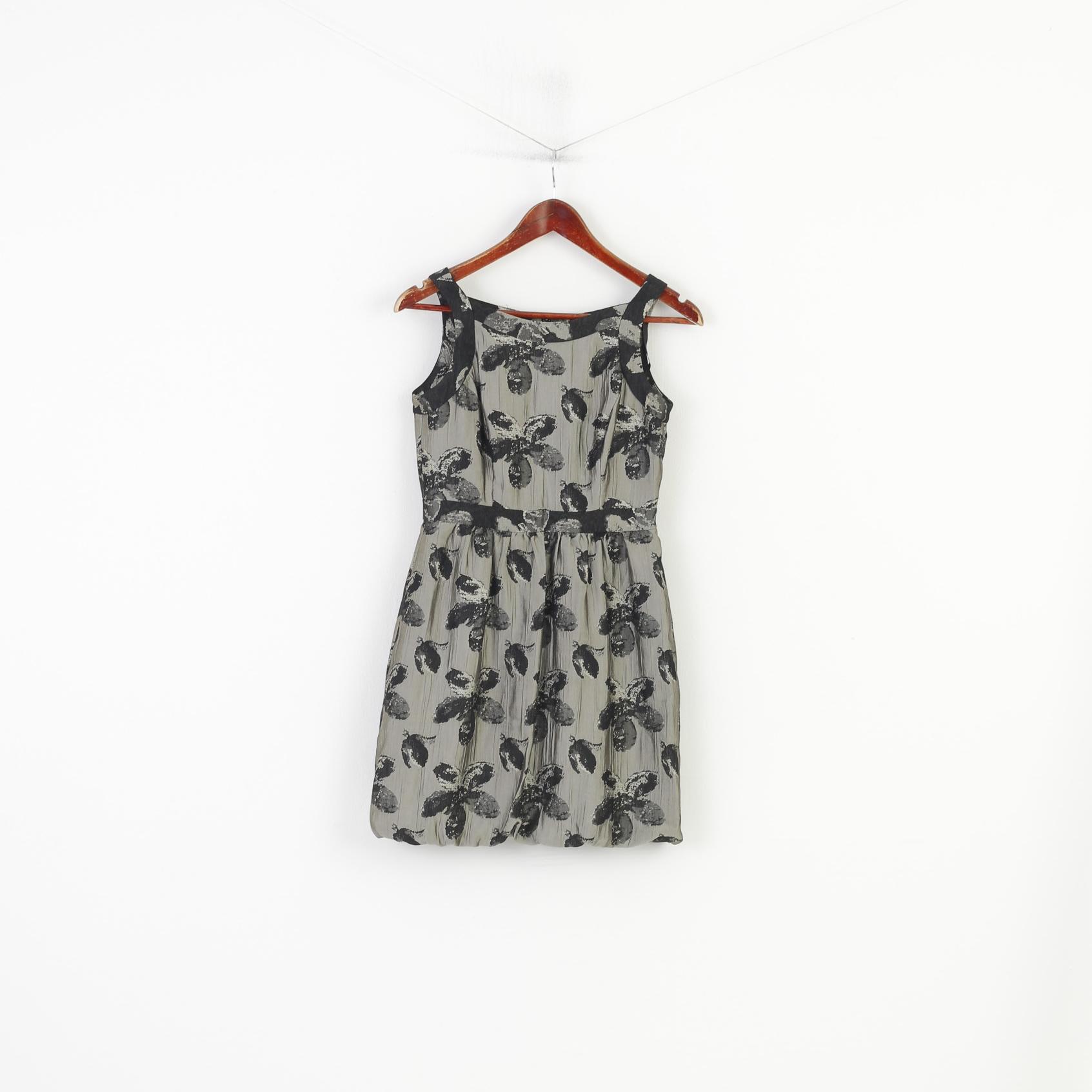 Donna Ricco New York Women 2P XS Dress Grey Shiny Flowers Printed Cocktail Mini 