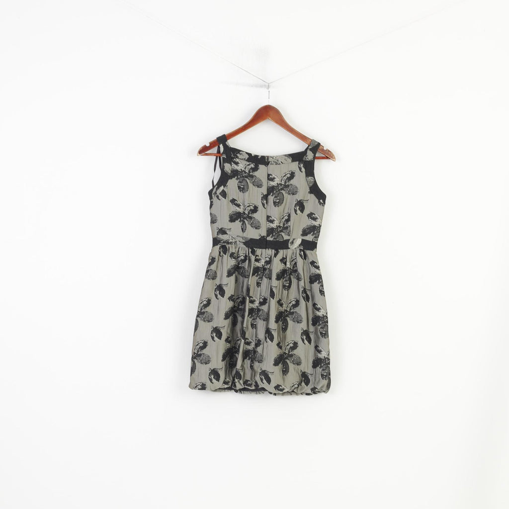 Donna Ricco New York Women 2P XS Dress Grey Shiny Flowers Printed Cocktail Mini