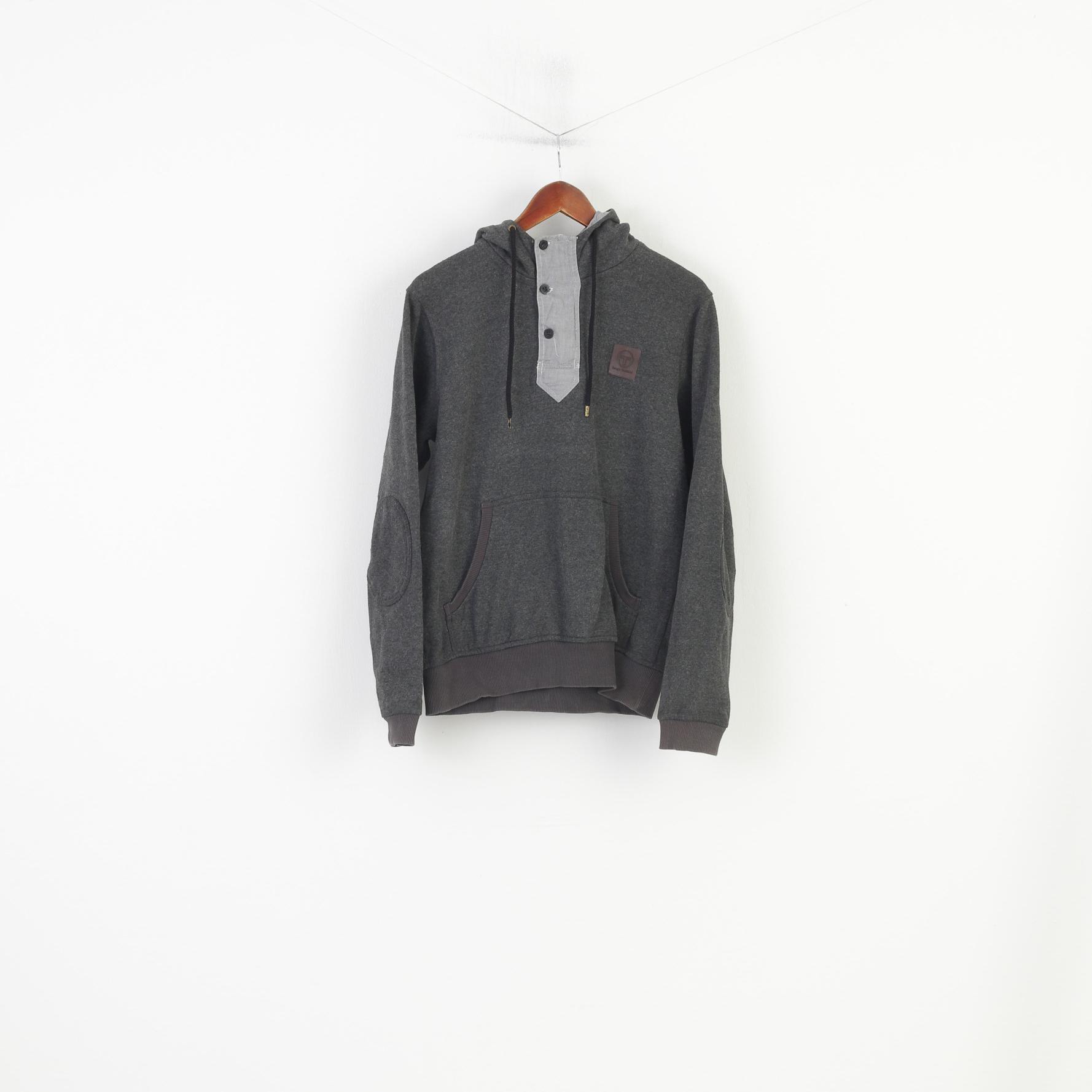 Sergio Tacchini Men S Sweatshirt Grey Hoodie Cotton Pads Zip Neck Vintage Top