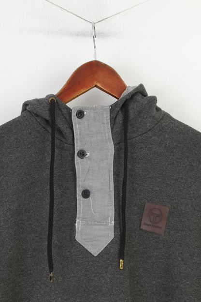 Sergio Tacchini Men S Sweatshirt Grey Hoodie Cotton Pads Zip Neck Vintage Top