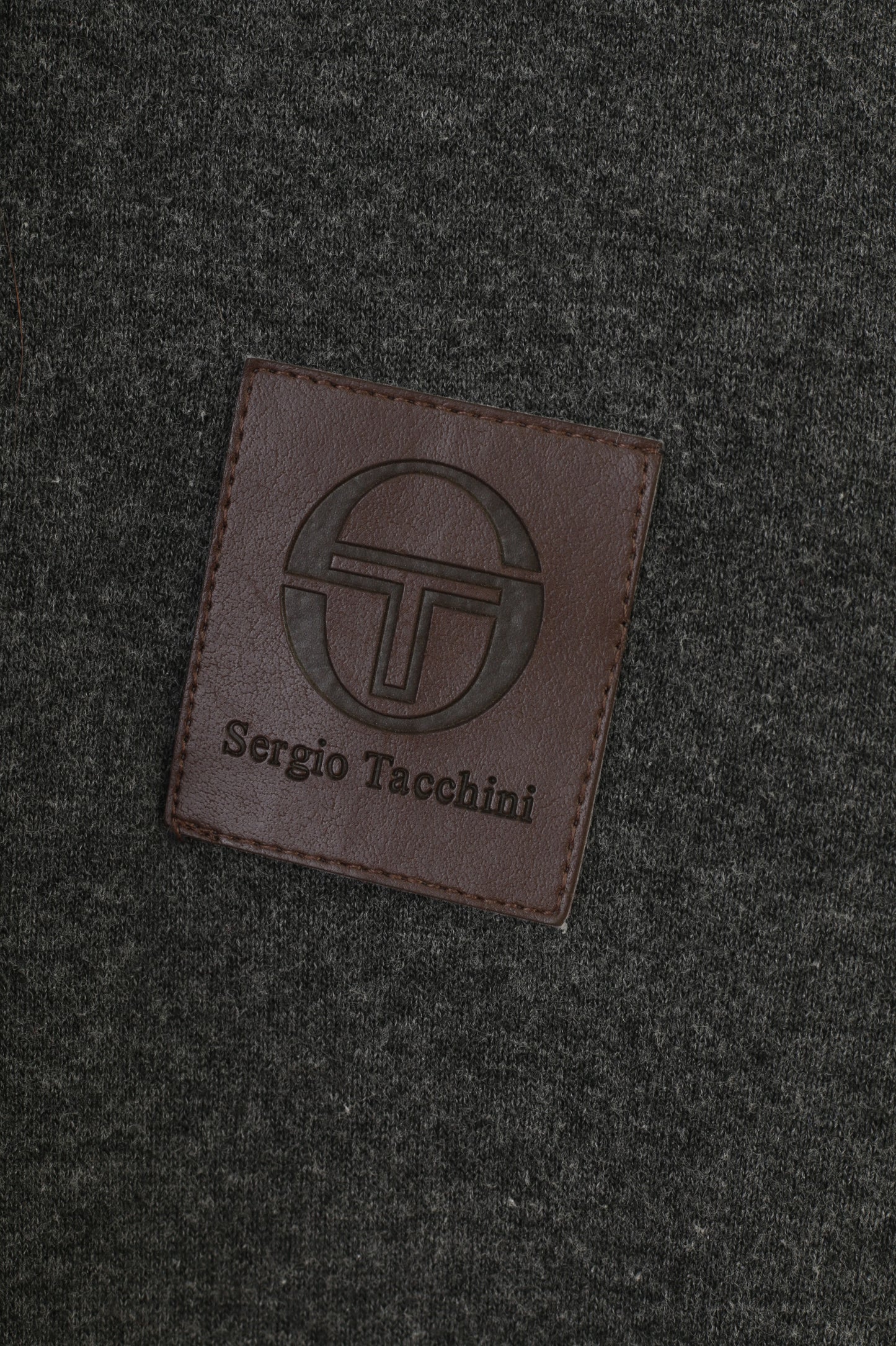 Sergio Tacchini Felpa da uomo grigia con cappuccio in cotone con zip e collo vintage top