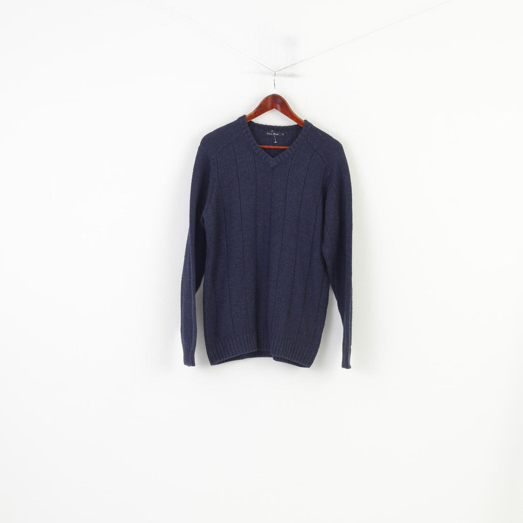 James Pringle Men M Jumper V Neck Navy Winter Vintage Warm Striped  Top