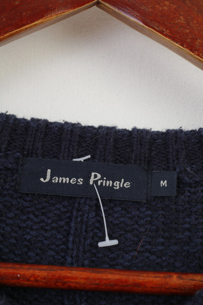 James Pringle Men M Jumper V Neck Navy Winter Vintage Chaud Rayé Top