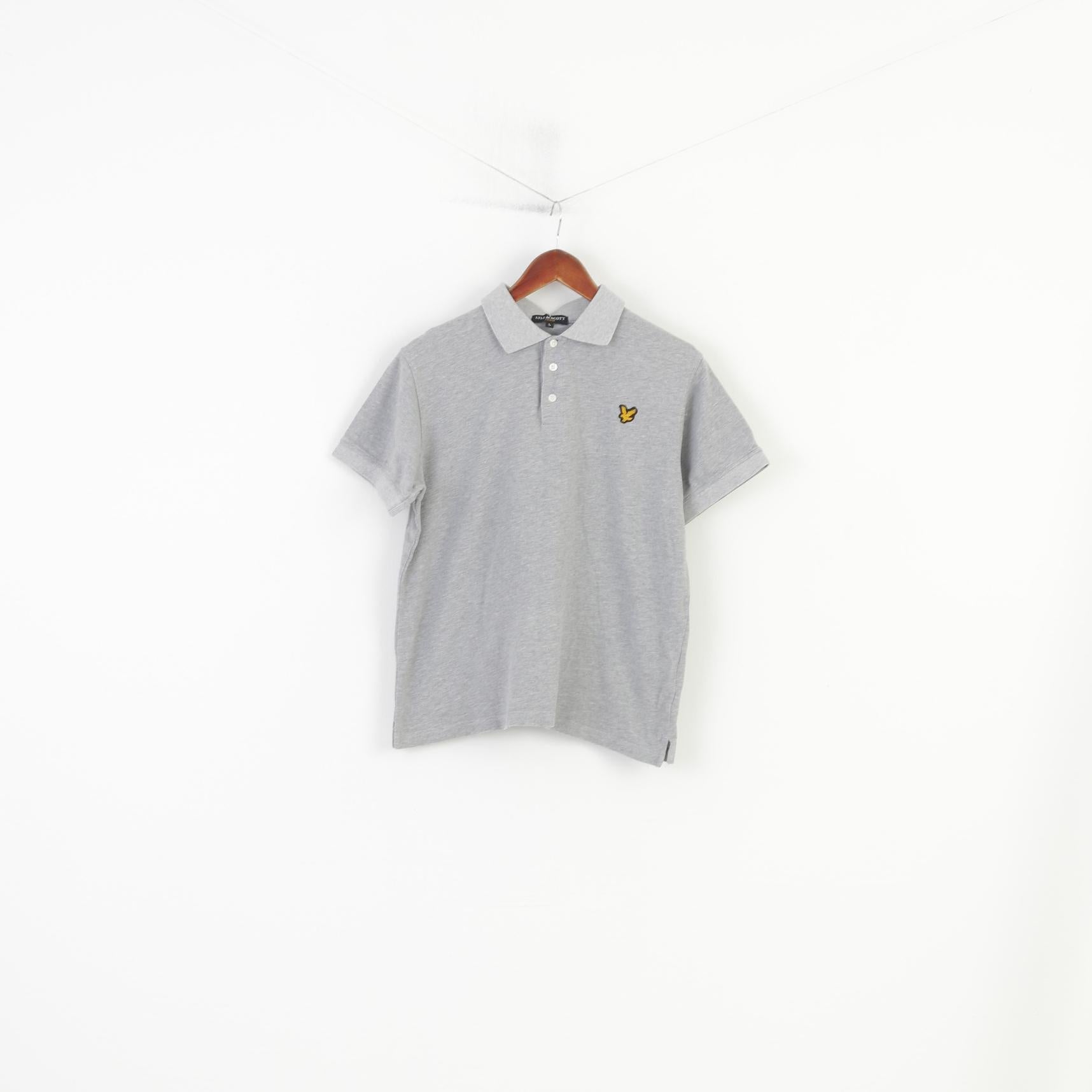 Lyle & Scott Men L Polo Shirt Grey Cotton Sport Short Sleeve Vintage Top