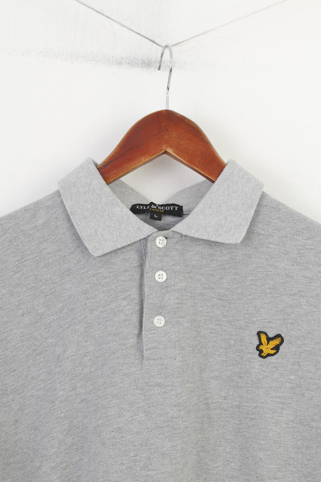 Lyle & Scott Men L Polo Shirt Grey Cotton Sport Short Sleeve Vintage Top