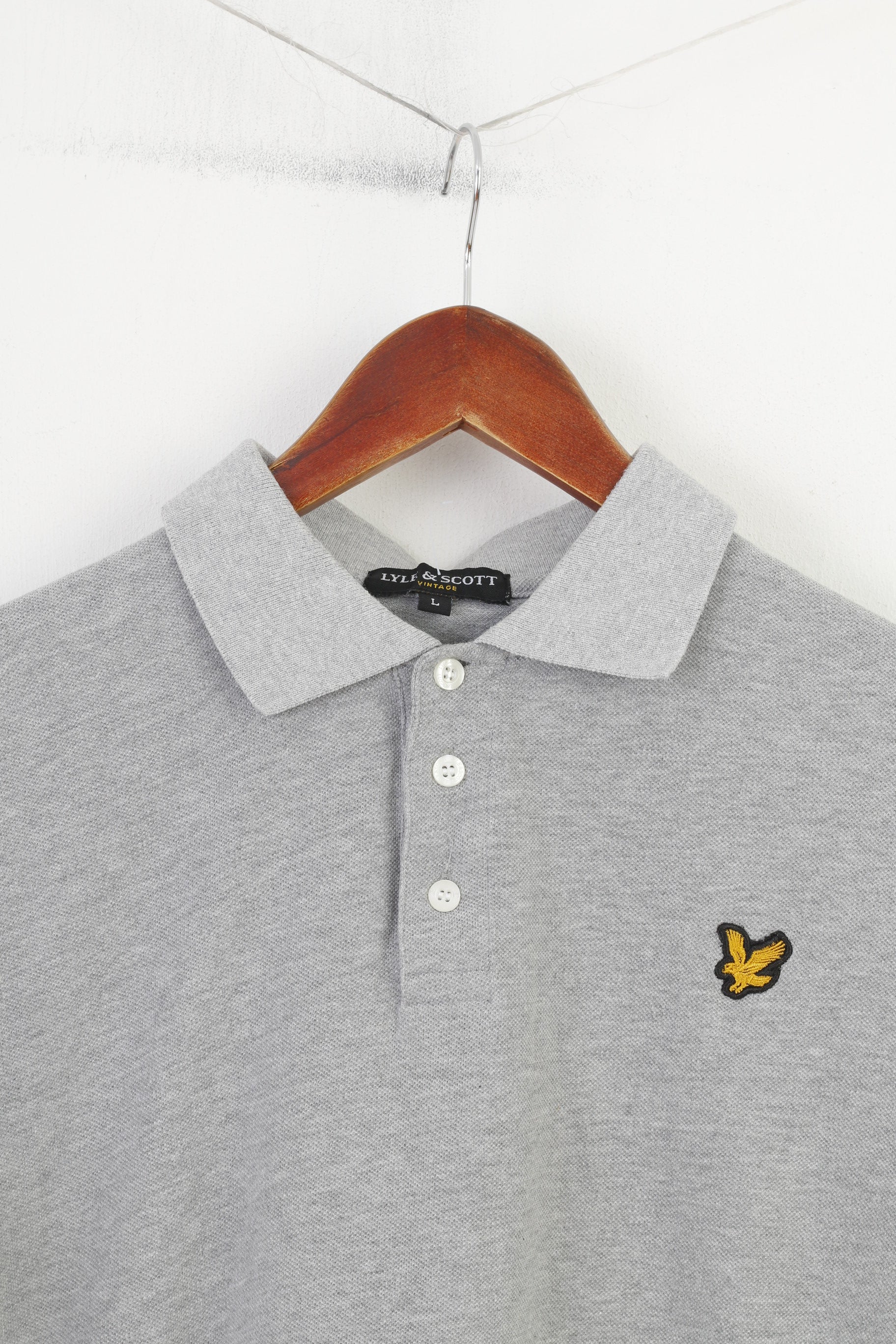Lyle & Scott Men L Polo Shirt Grey Cotton Sport Short Sleeve Vintage Top