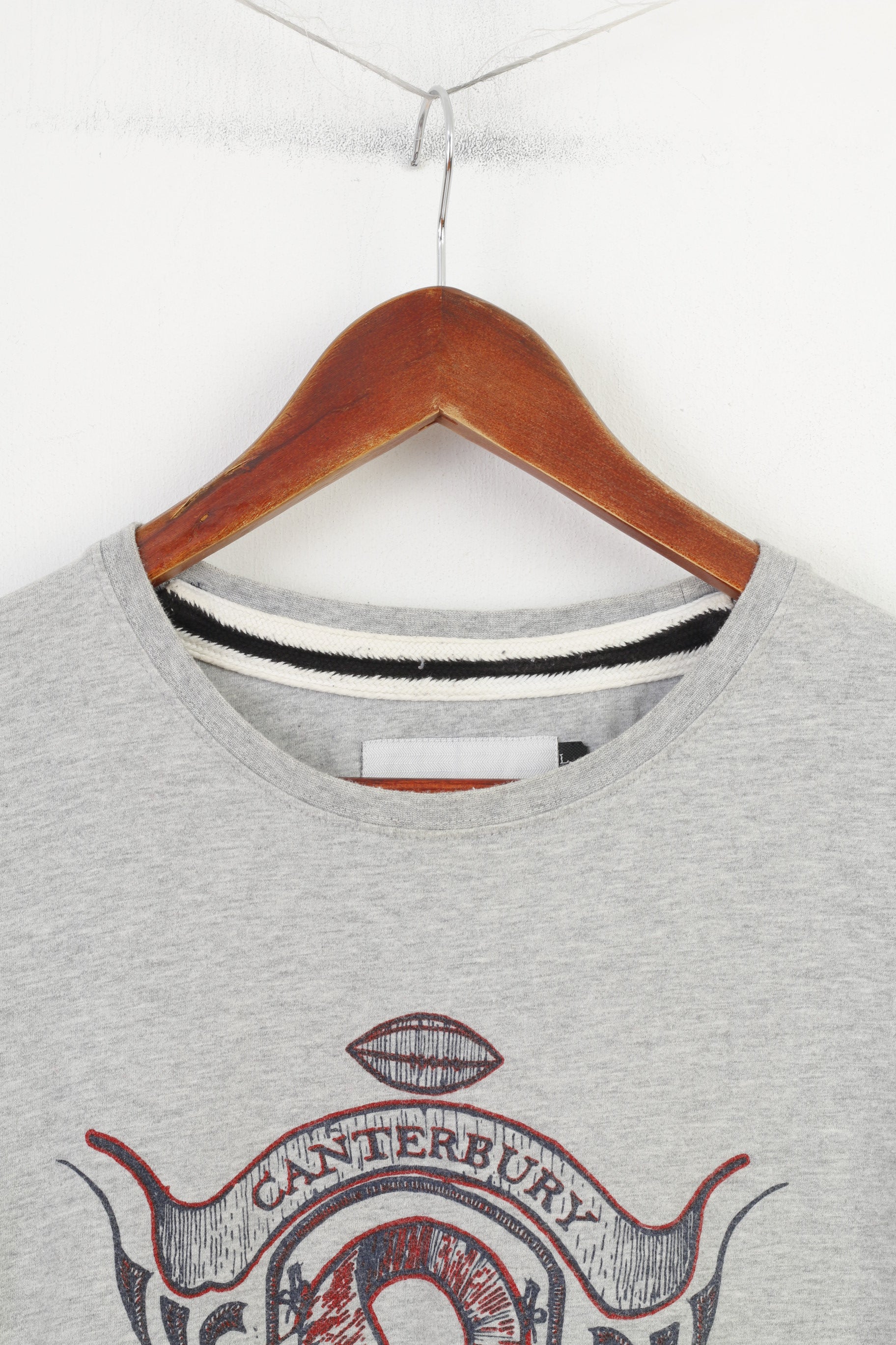Canterbury Men L T-Shirt Grey Cotton Original Rugby Crew Neck