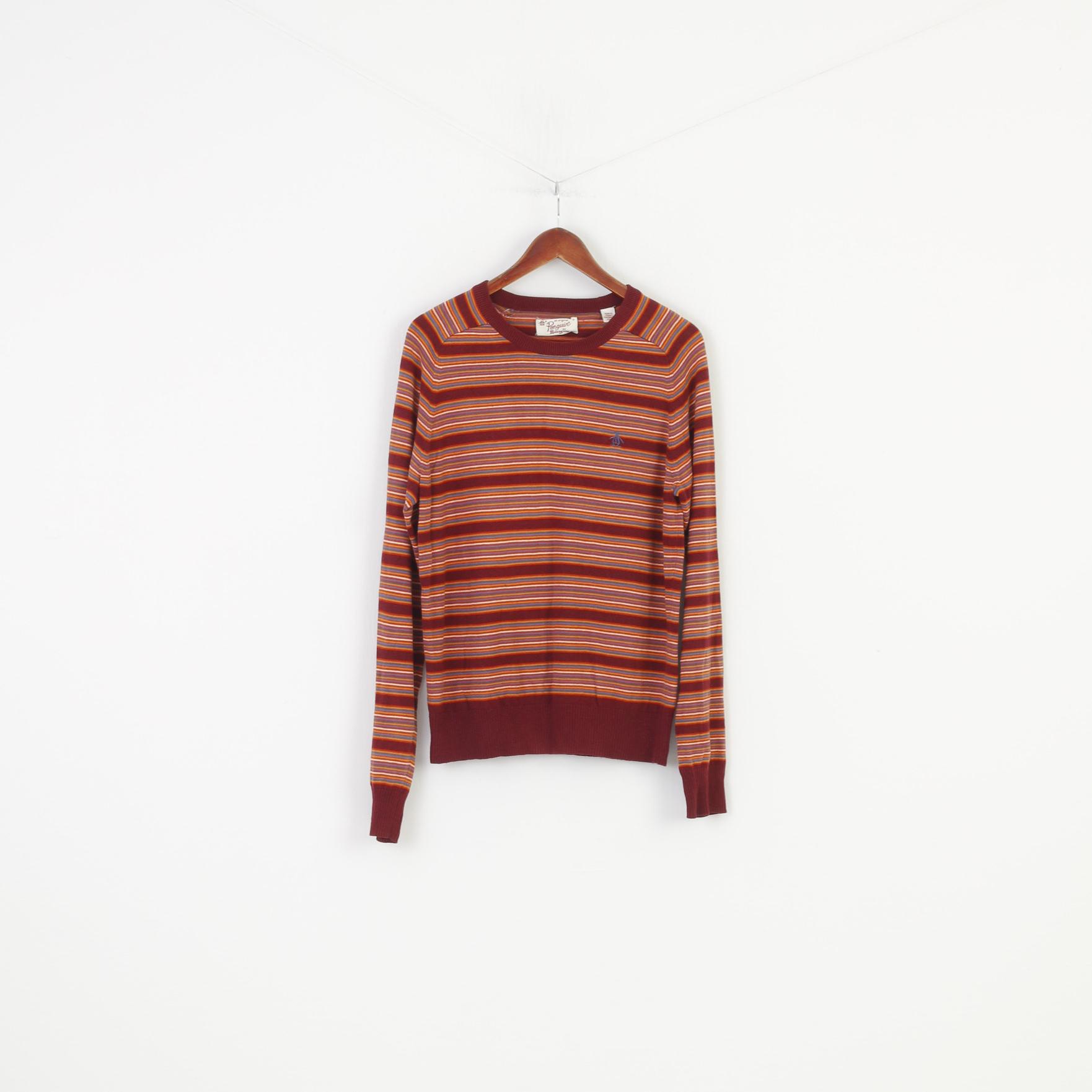 Penguin Men M Jumper Multicolor Cotton Striped Long Sleeve Top 