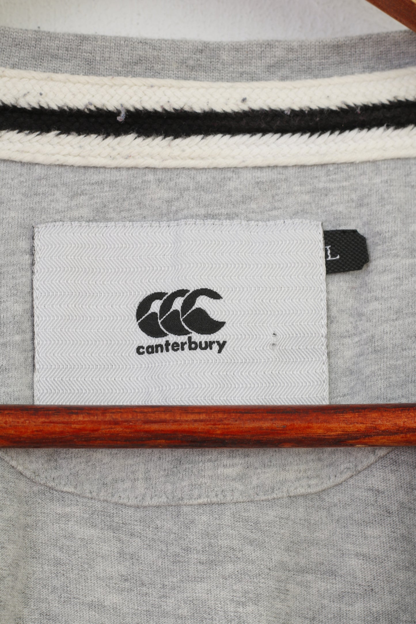Canterbury Men L T-Shirt Grey Cotton Original Rugby Crew Neck