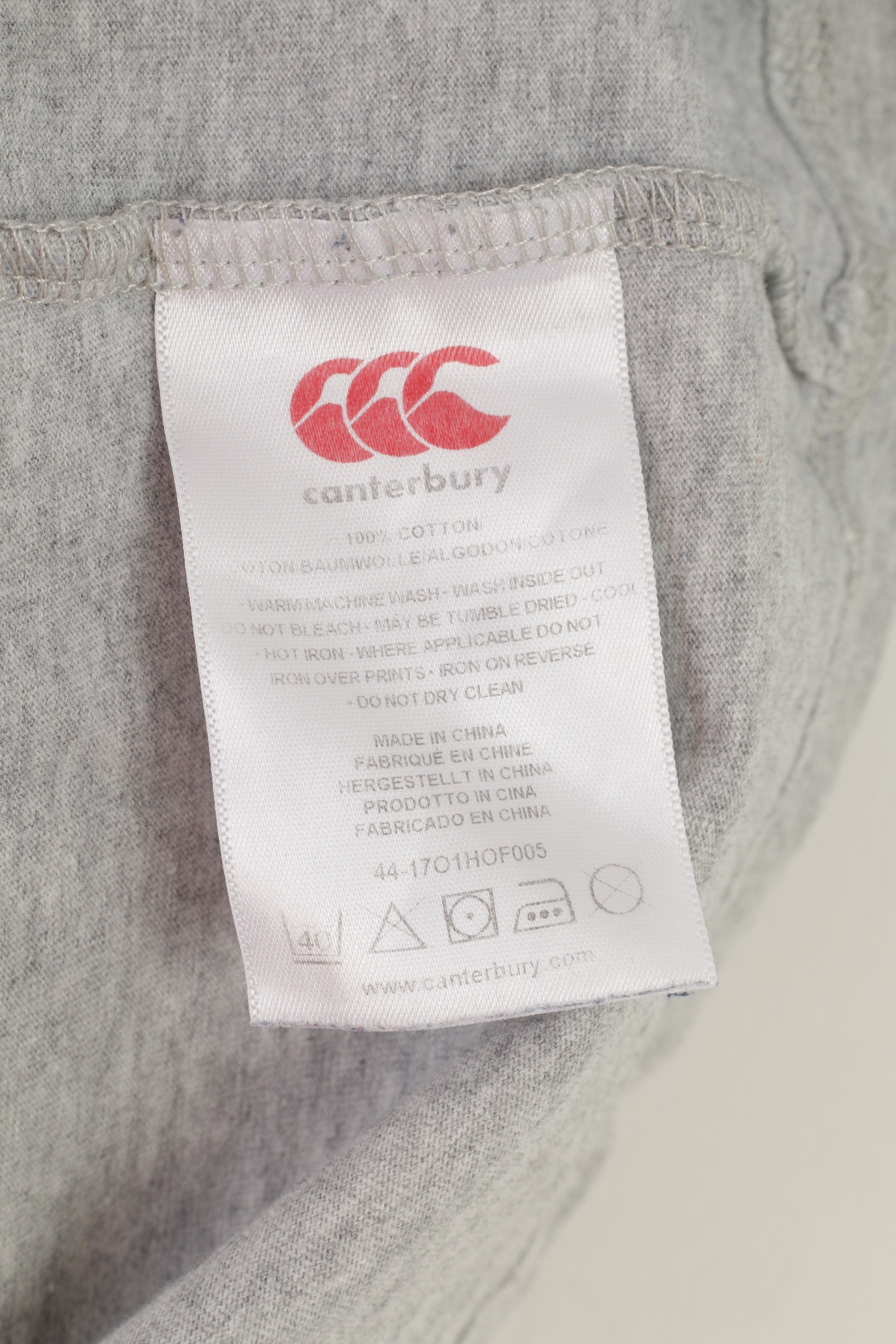 Canterbury Men L T-Shirt Grey Cotton Original Rugby Crew Neck