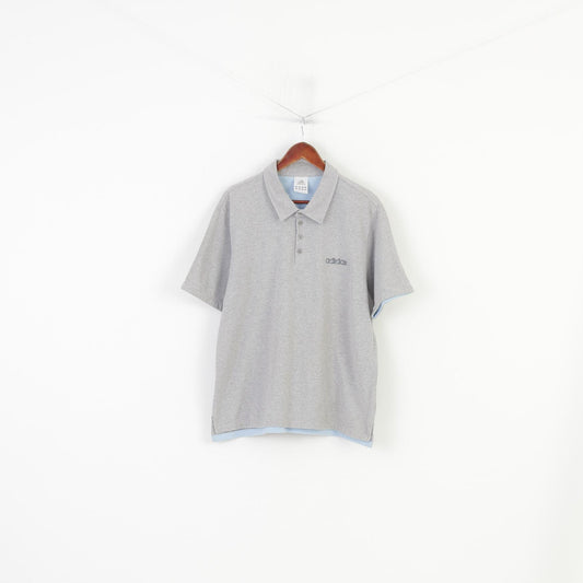 Adidas Men XL Polo Shirt Grey Sport Short Sleeve Cotton Vintage Top