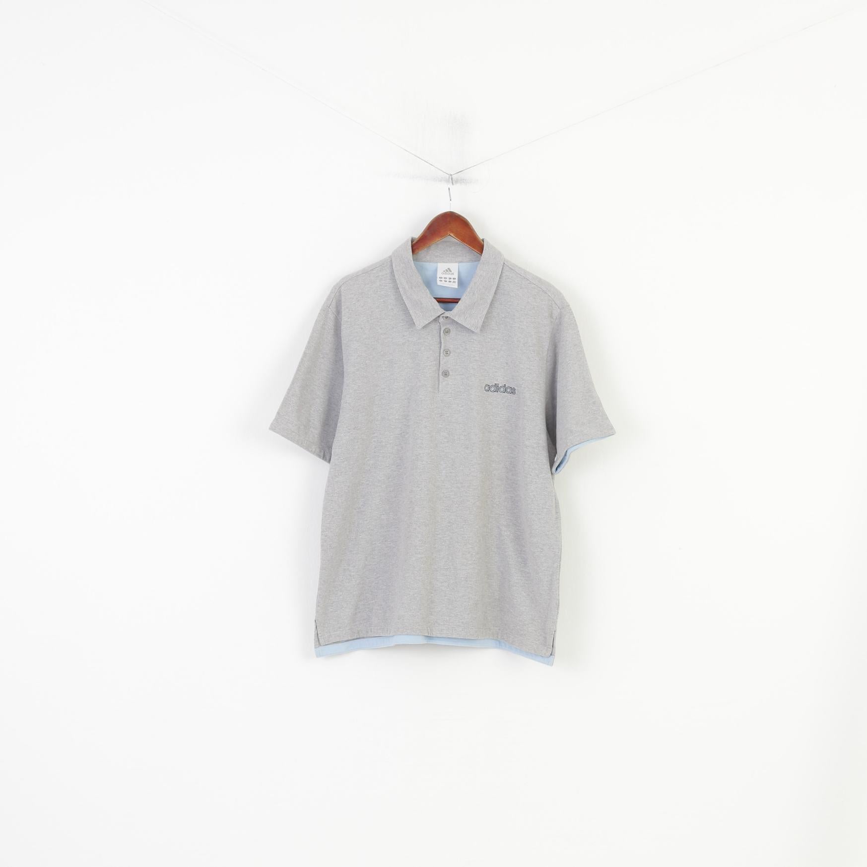 Adidas Men XL Polo Shirt Grey Sport Short Sleeve Cotton Vintage Top