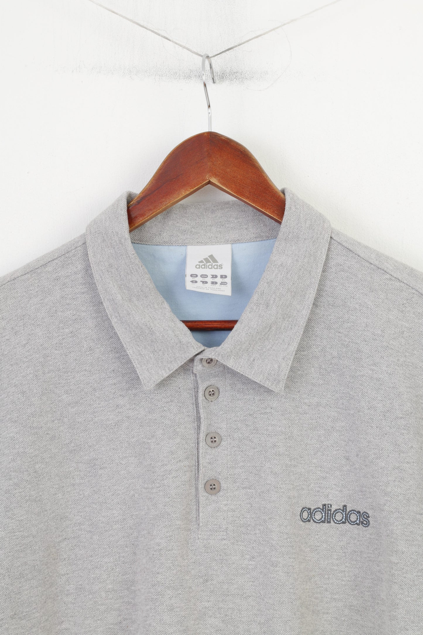 Adidas Homme XL Polo Gris Sport Manches Courtes Coton Vintage Top