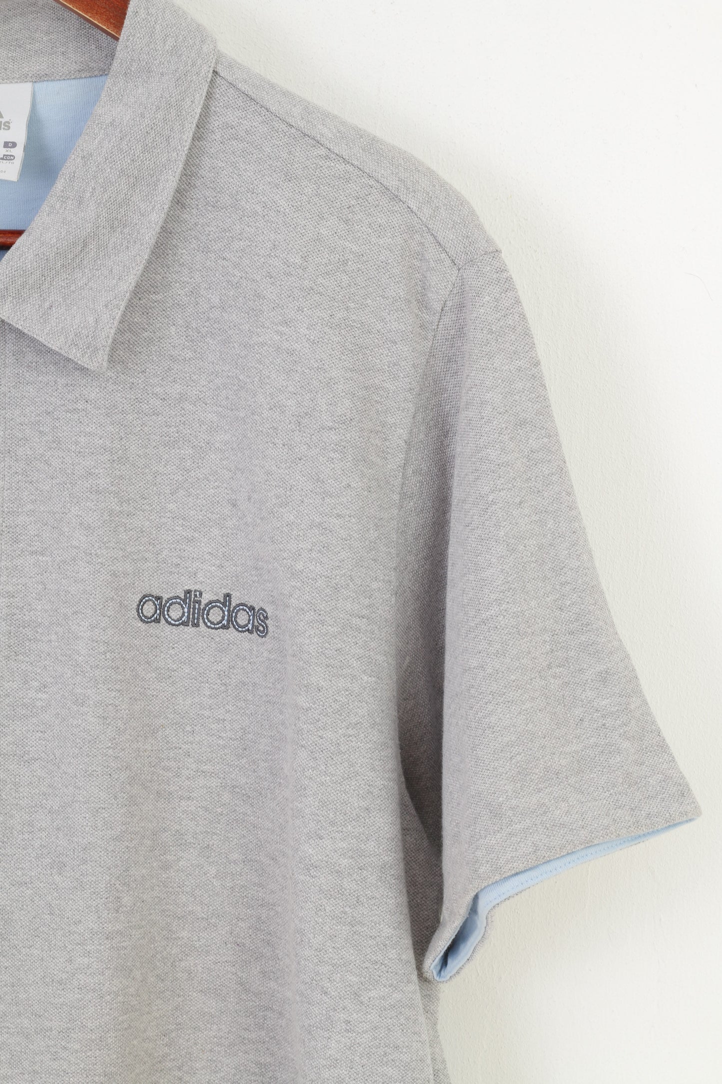 Adidas Homme XL Polo Gris Sport Manches Courtes Coton Vintage Top