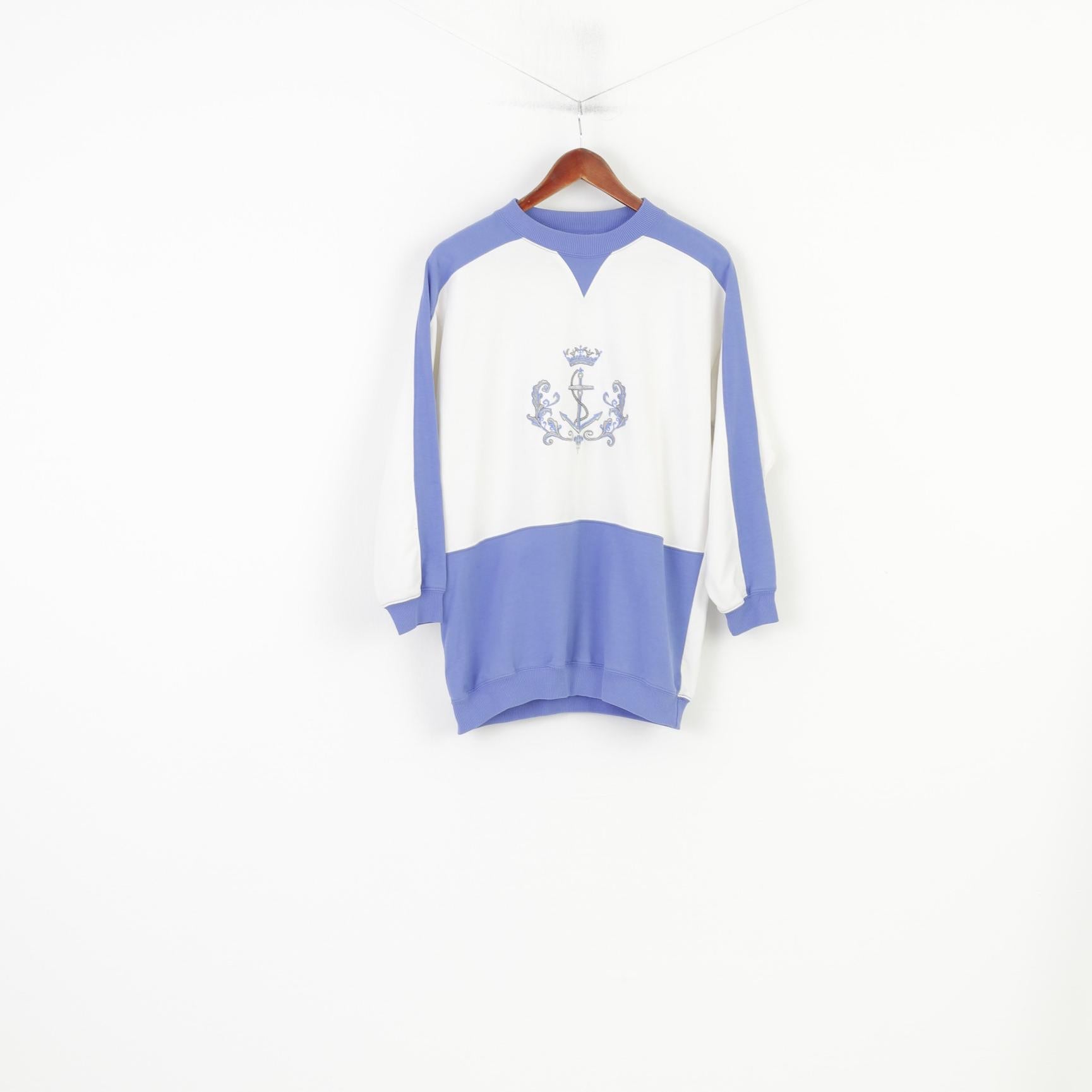 St Michael Women 10 M Sweatshirt White Jumper Sportswear Anchor Print Vintage Top