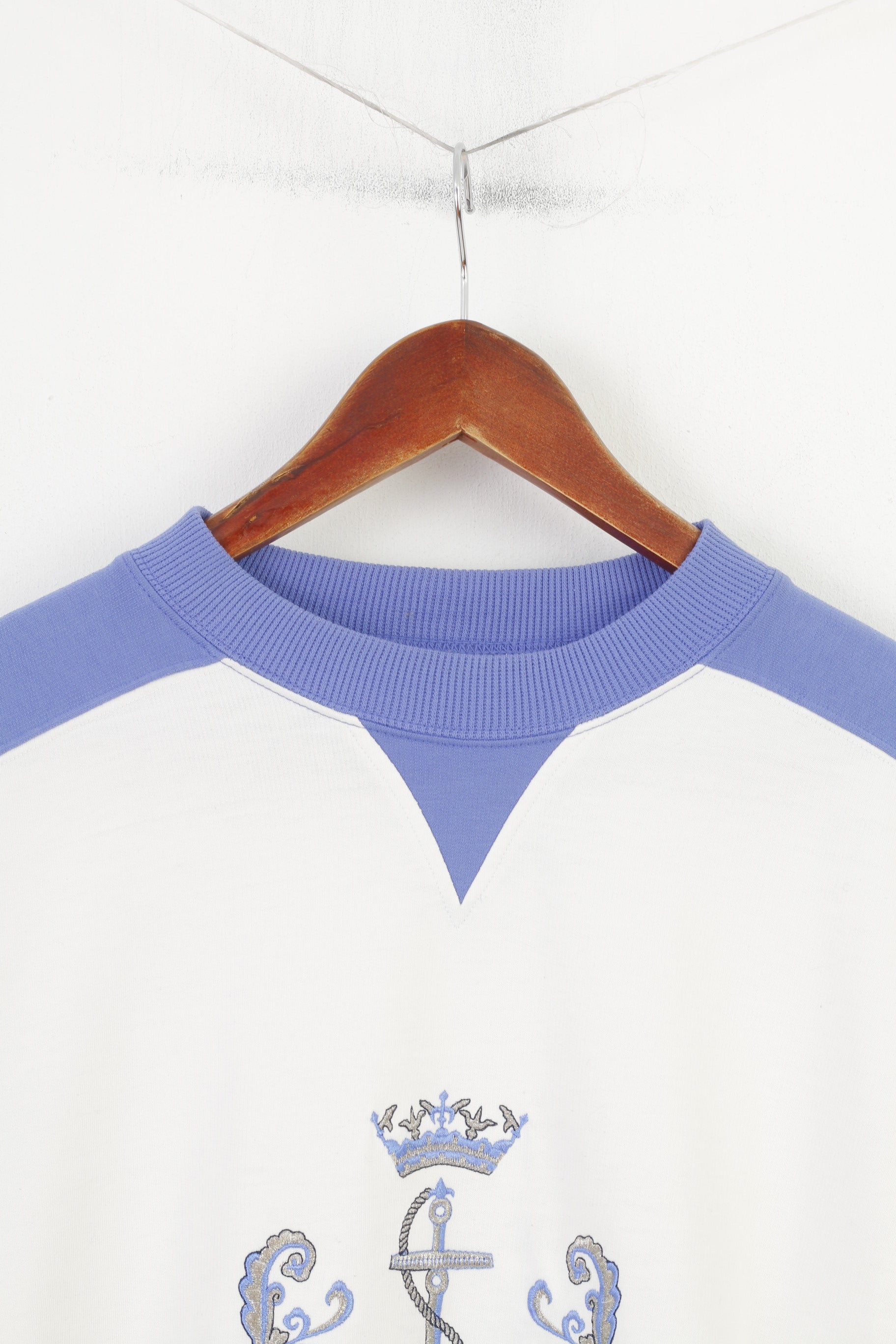 St Michael Women 10 M Sweatshirt White Jumper Sportswear Anchor Print Vintage Top