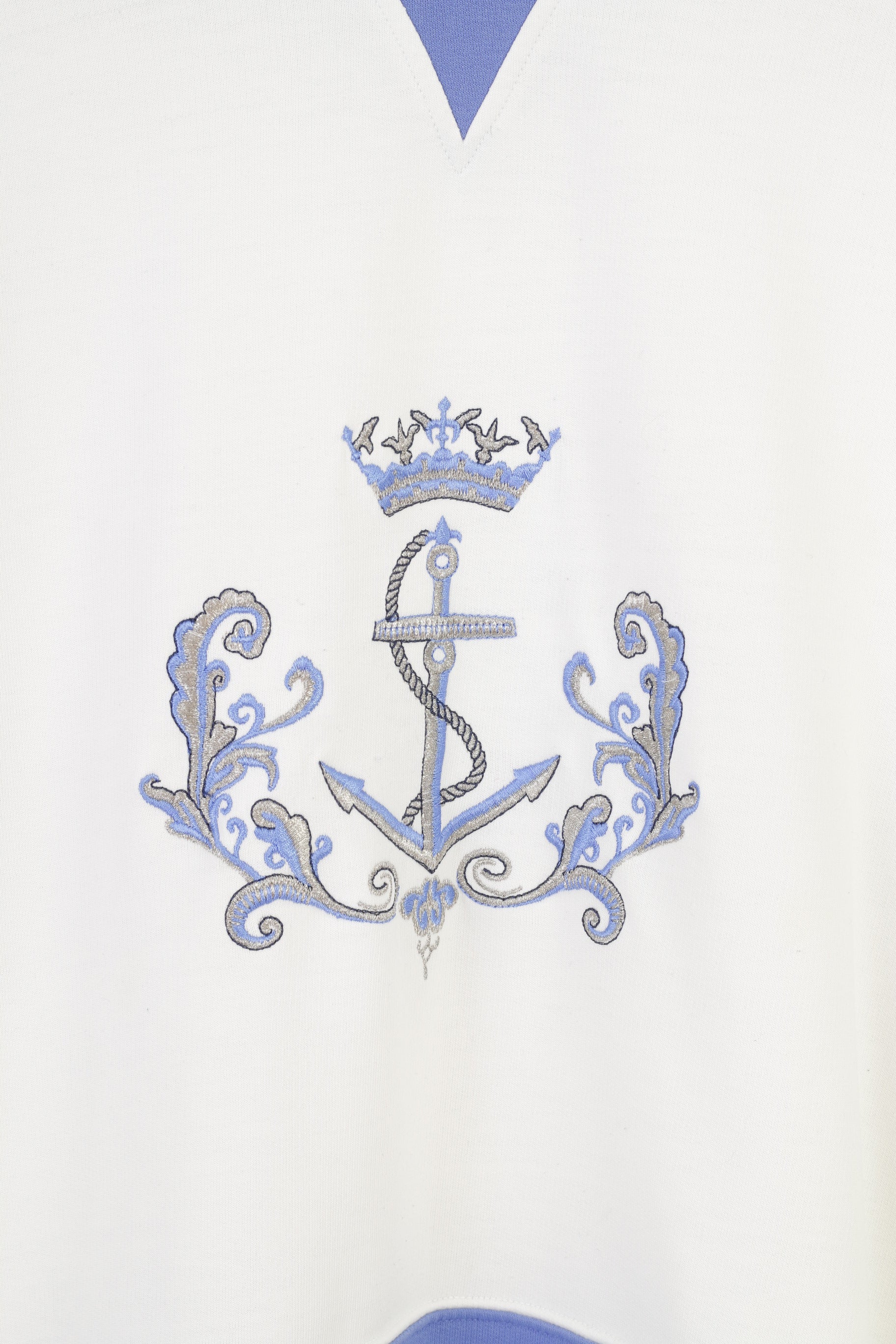 St Michael Women 10 M Sweatshirt White Jumper Sportswear Anchor Print Vintage Top