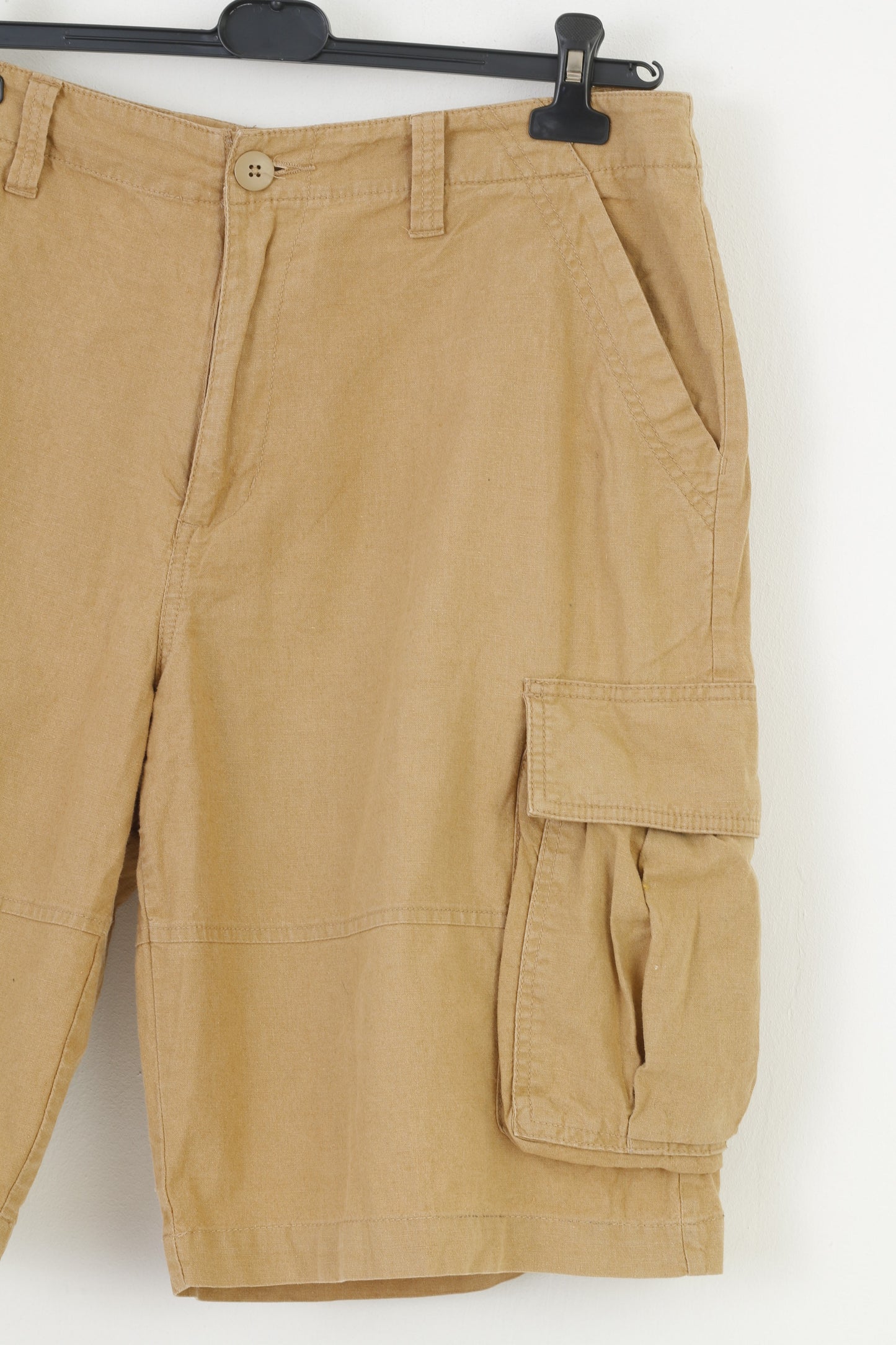 Timberland Men 36 Short Beige Linen Summer Pockets Retro Style Cargo Top
