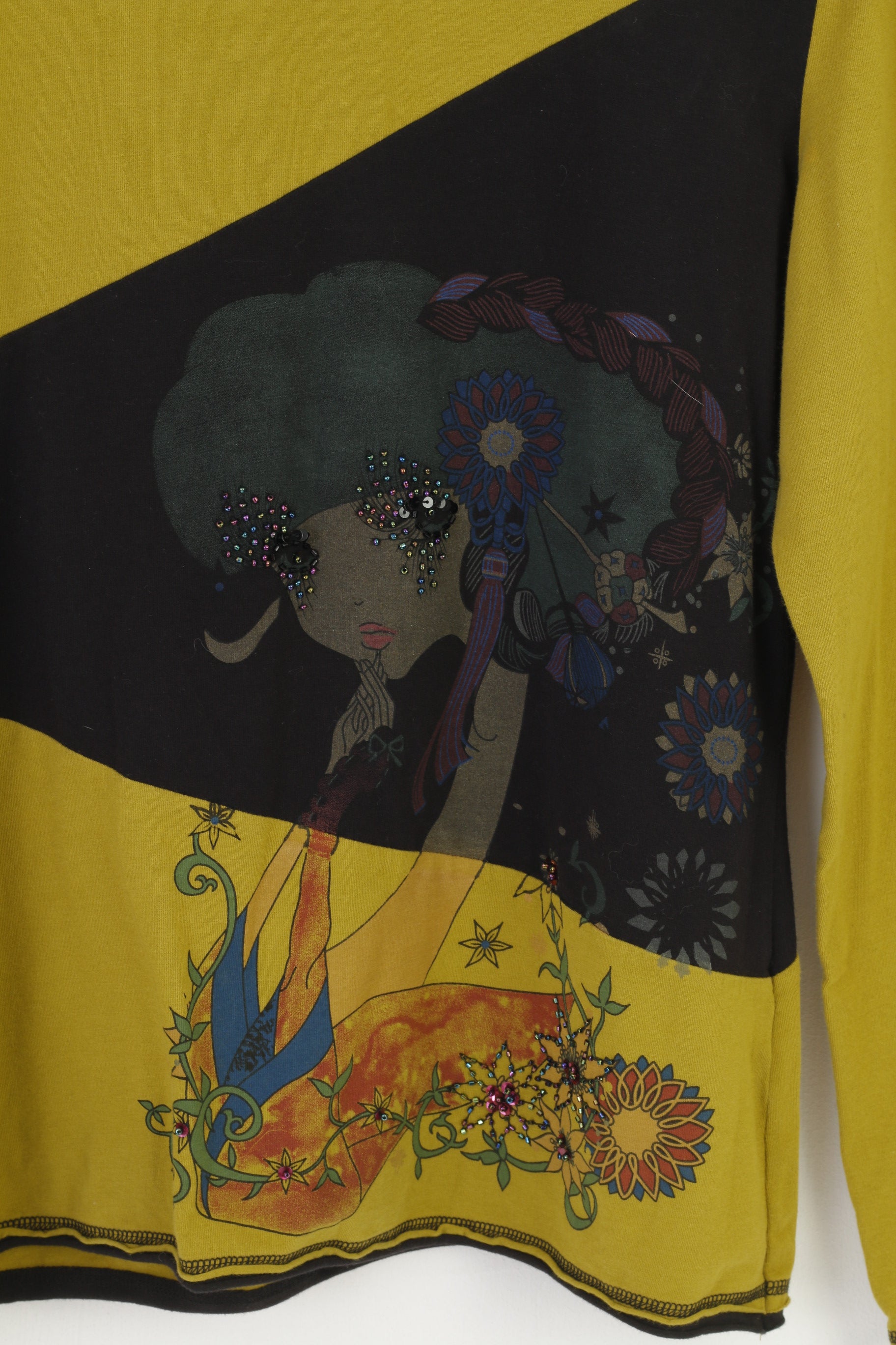 Hep Femmes S Chemise Graphique Vert Manches Longues Col Rond Stretch Top 