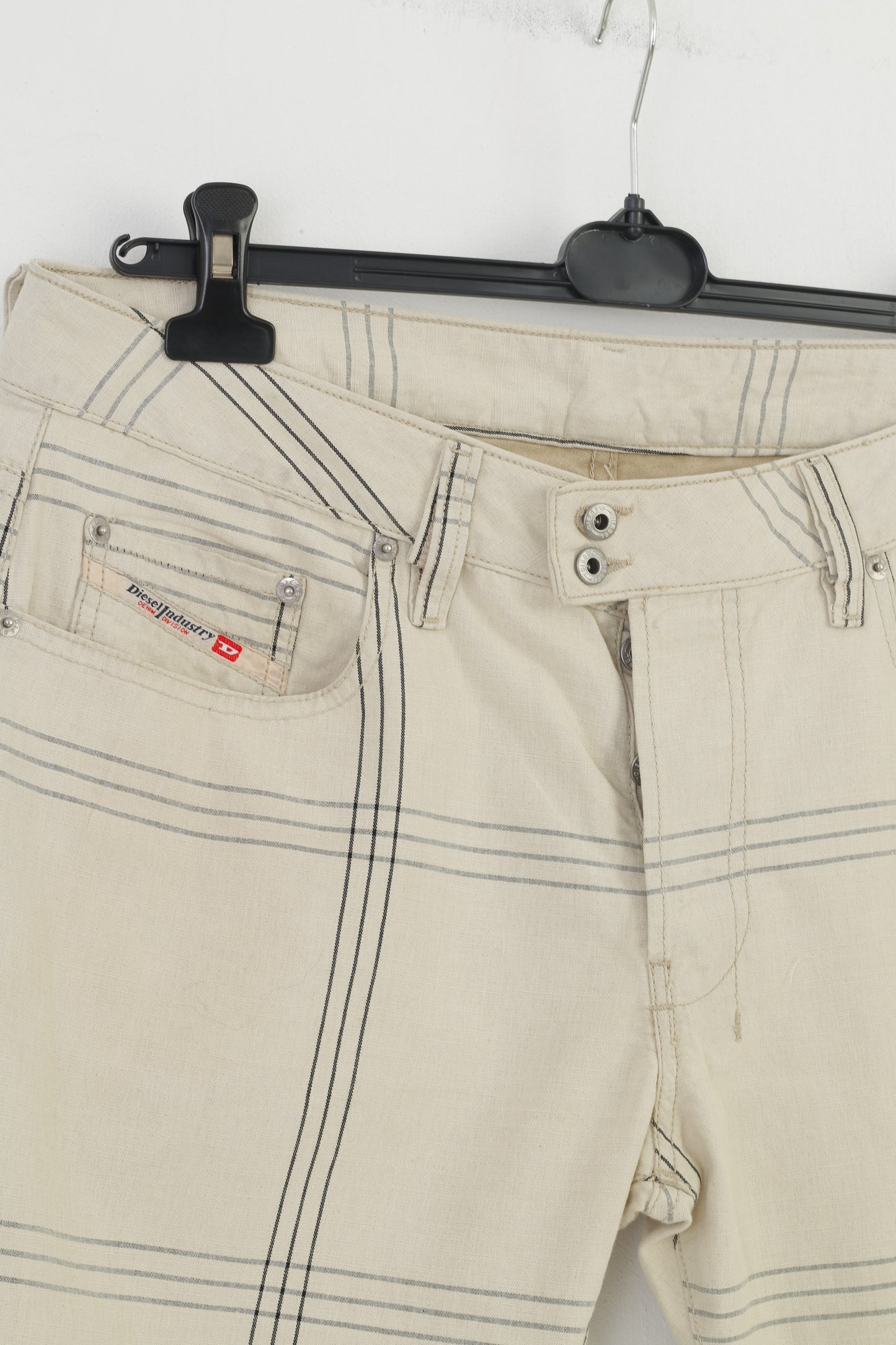 Diesel Industry Men 36 Trousers Cream Cotton Striped Buttons Top