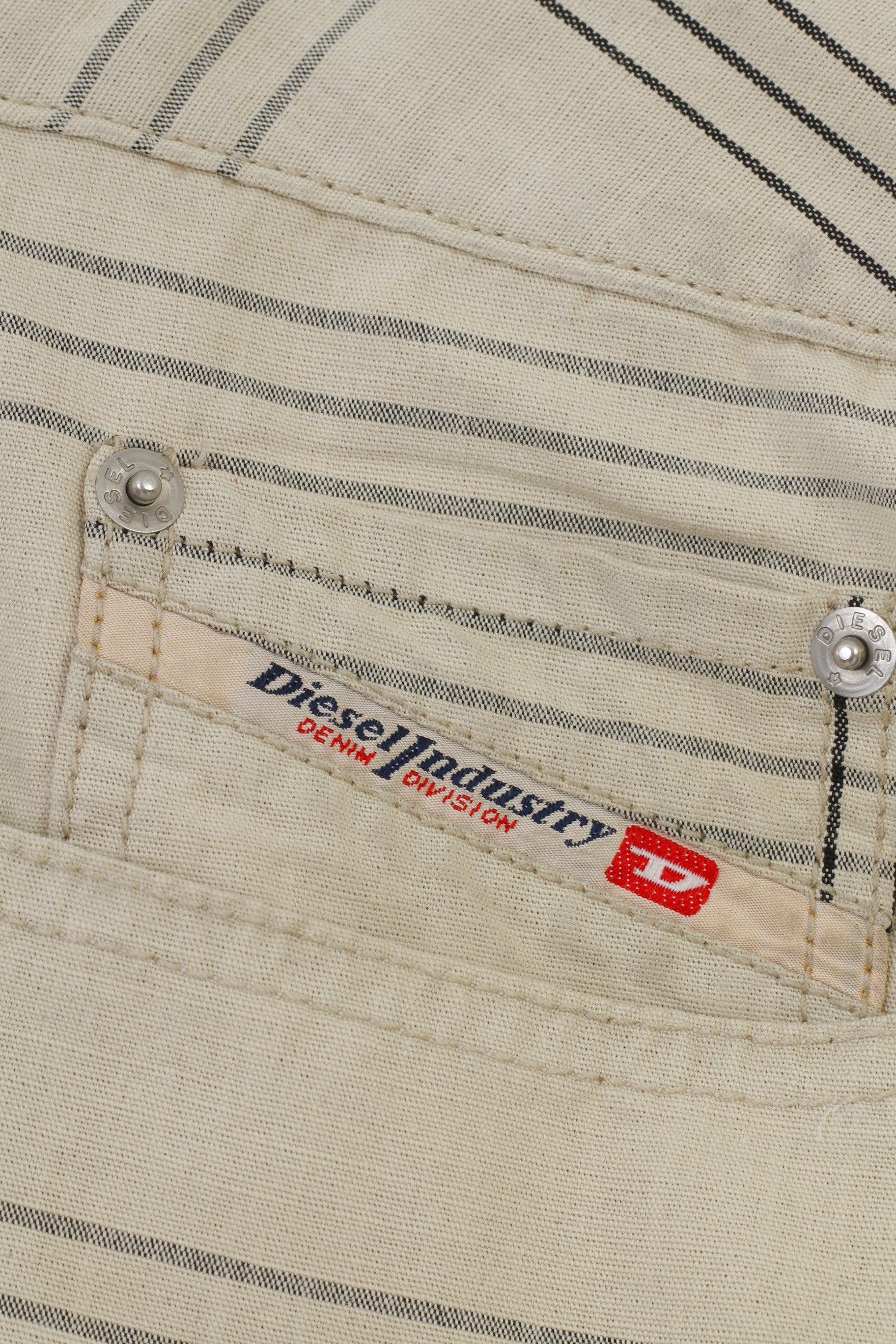 Diesel Industry Hommes 36 Pantalon Crème Coton Rayé Boutons Haut