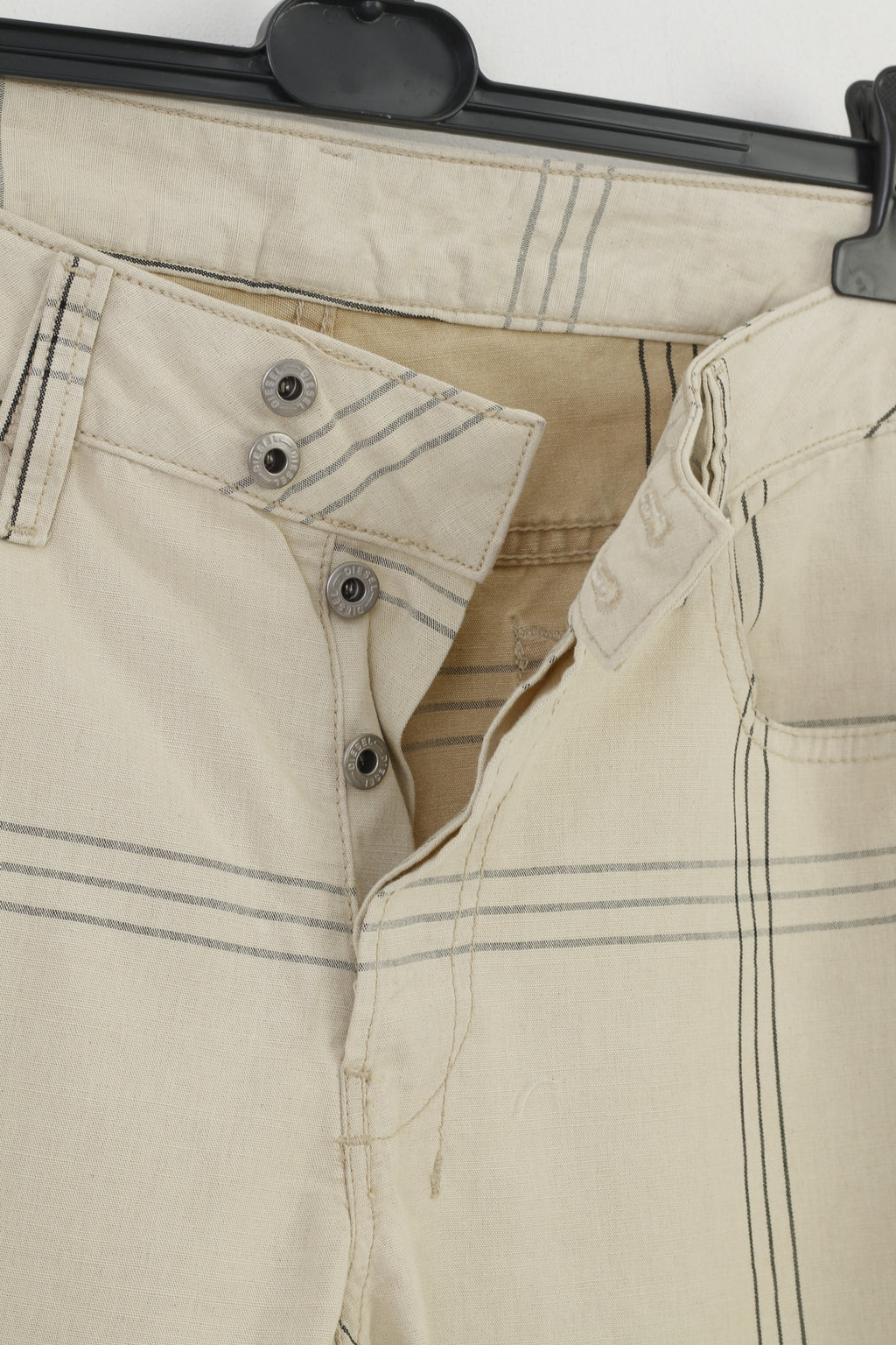 Diesel Industry Hommes 36 Pantalon Crème Coton Rayé Boutons Haut