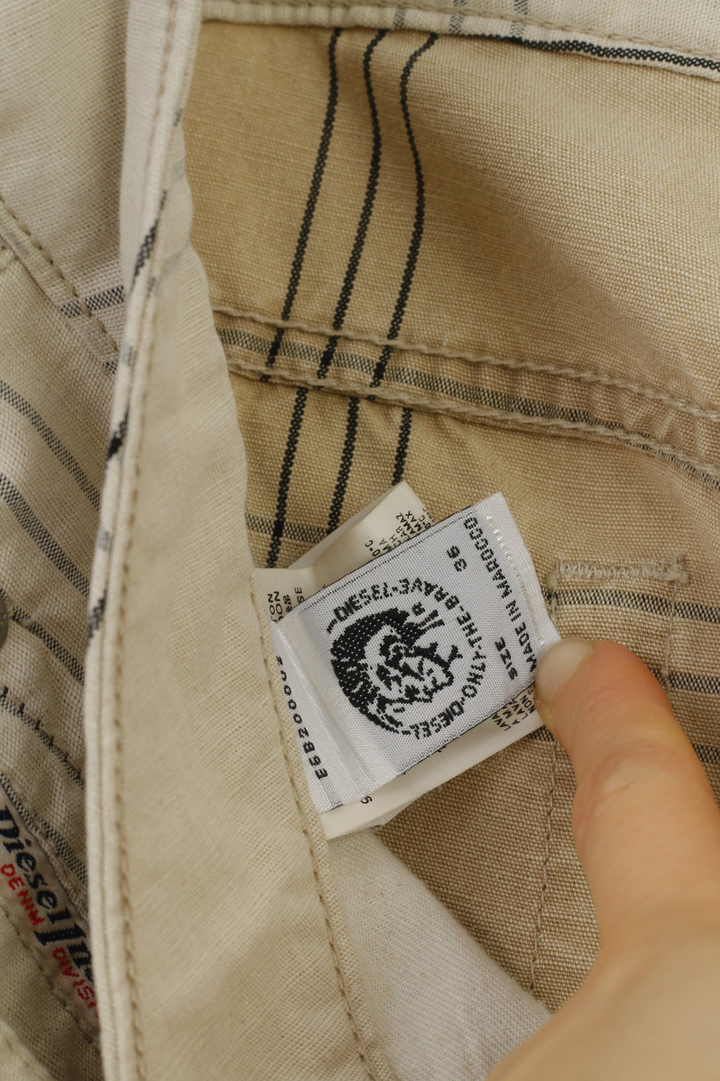 Diesel Industry Hommes 36 Pantalon Crème Coton Rayé Boutons Haut