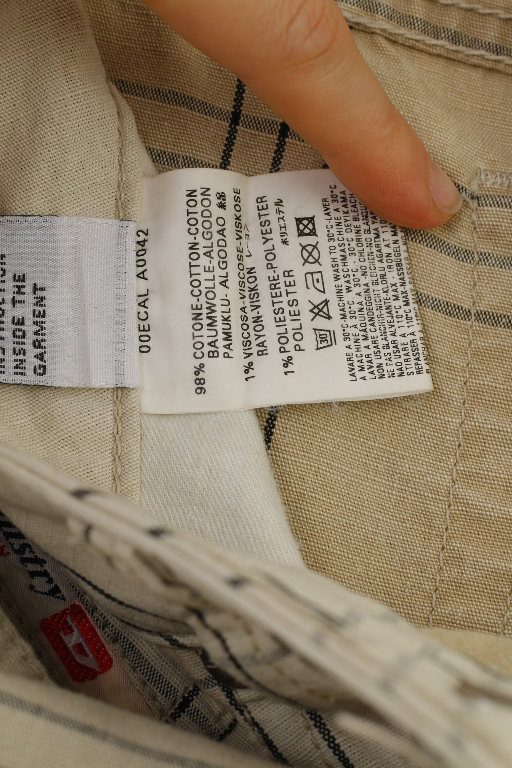 Diesel Industry Hommes 36 Pantalon Crème Coton Rayé Boutons Haut