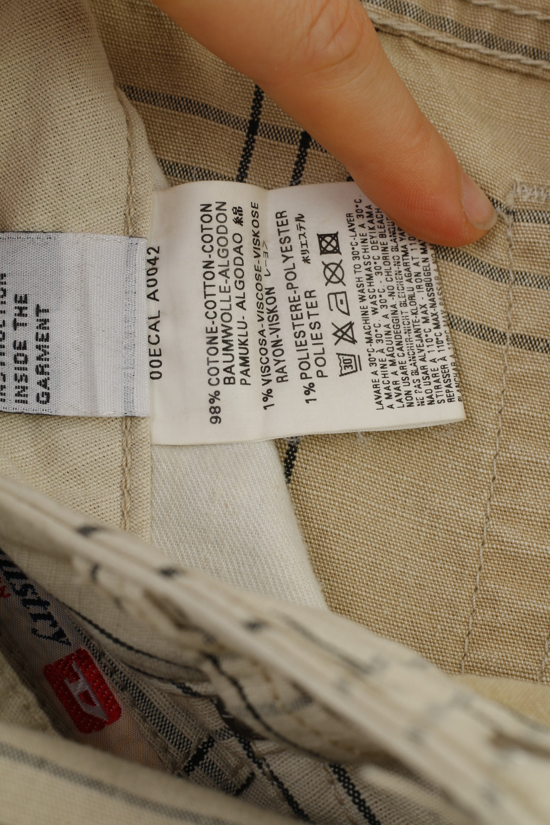 Diesel Industry Hommes 36 Pantalon Crème Coton Rayé Boutons Haut