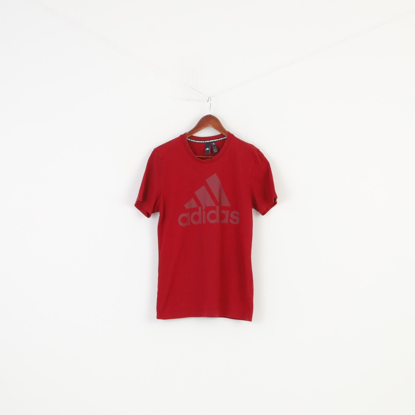 Adidas Men S T-Shirt Burgundy Short Sleeve Cotton Sport Sportwear Top 